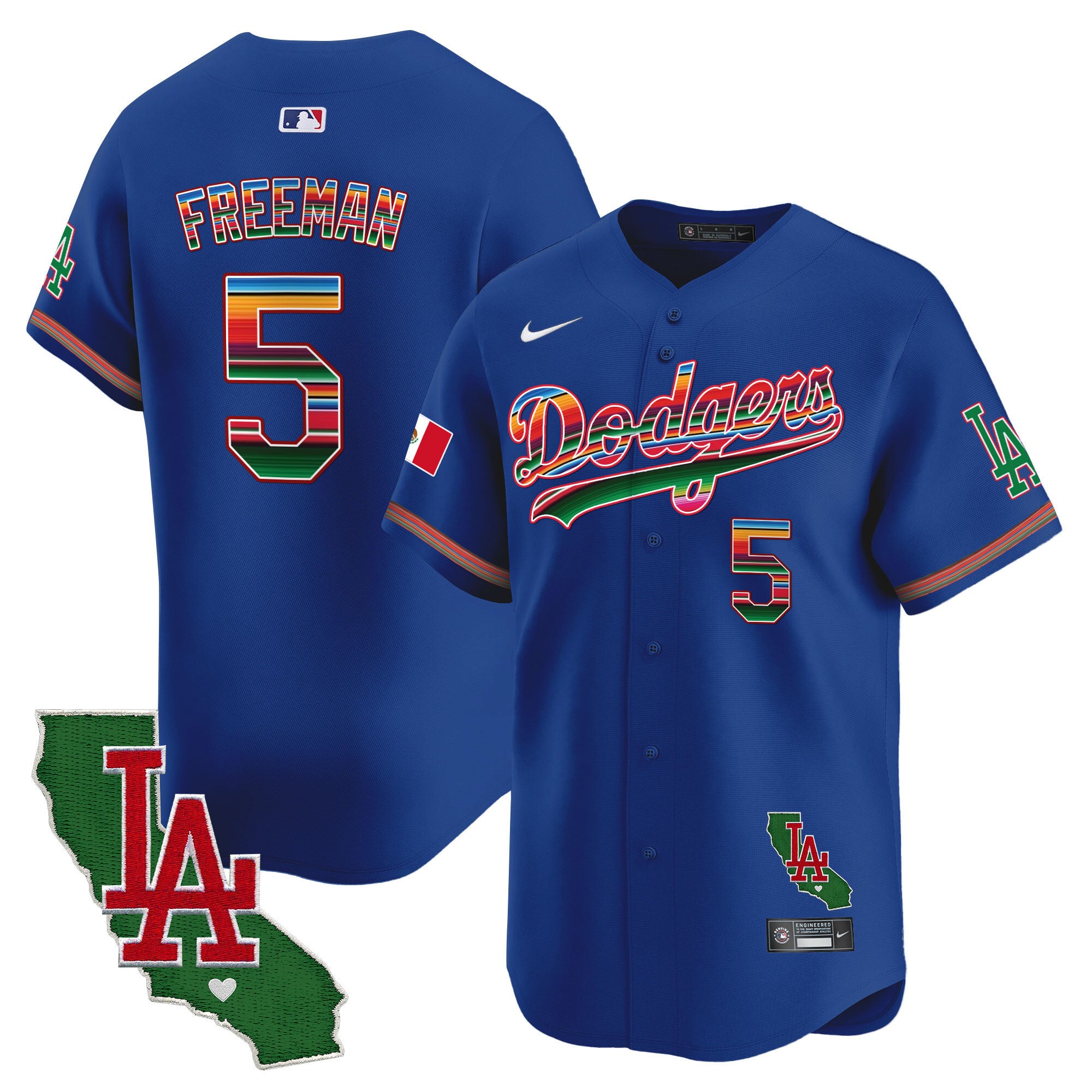 Men's Dodgers Mexico California Patch 2024 Vapor Premier Limited Jersey - All Stitched - Royal, Freddie Freeman