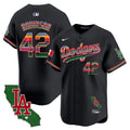 Men's Dodgers Mexico California Patch 2024 Vapor Premier Limited Jersey - All Stitched - Black, Jackie Robinson