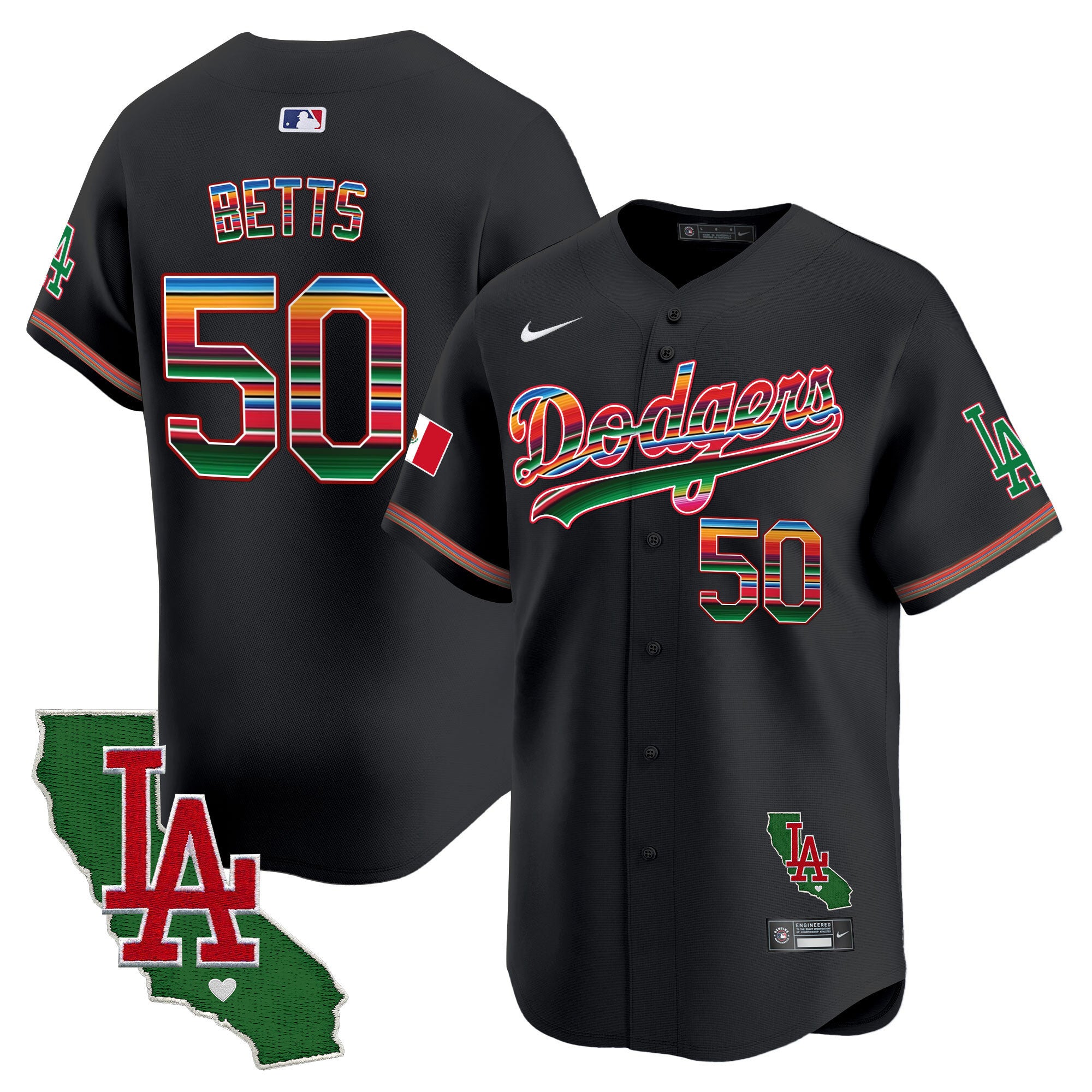 Men's Dodgers Mexico California Patch 2024 Vapor Premier Limited Jersey - All Stitched - Black, Mookie Betts