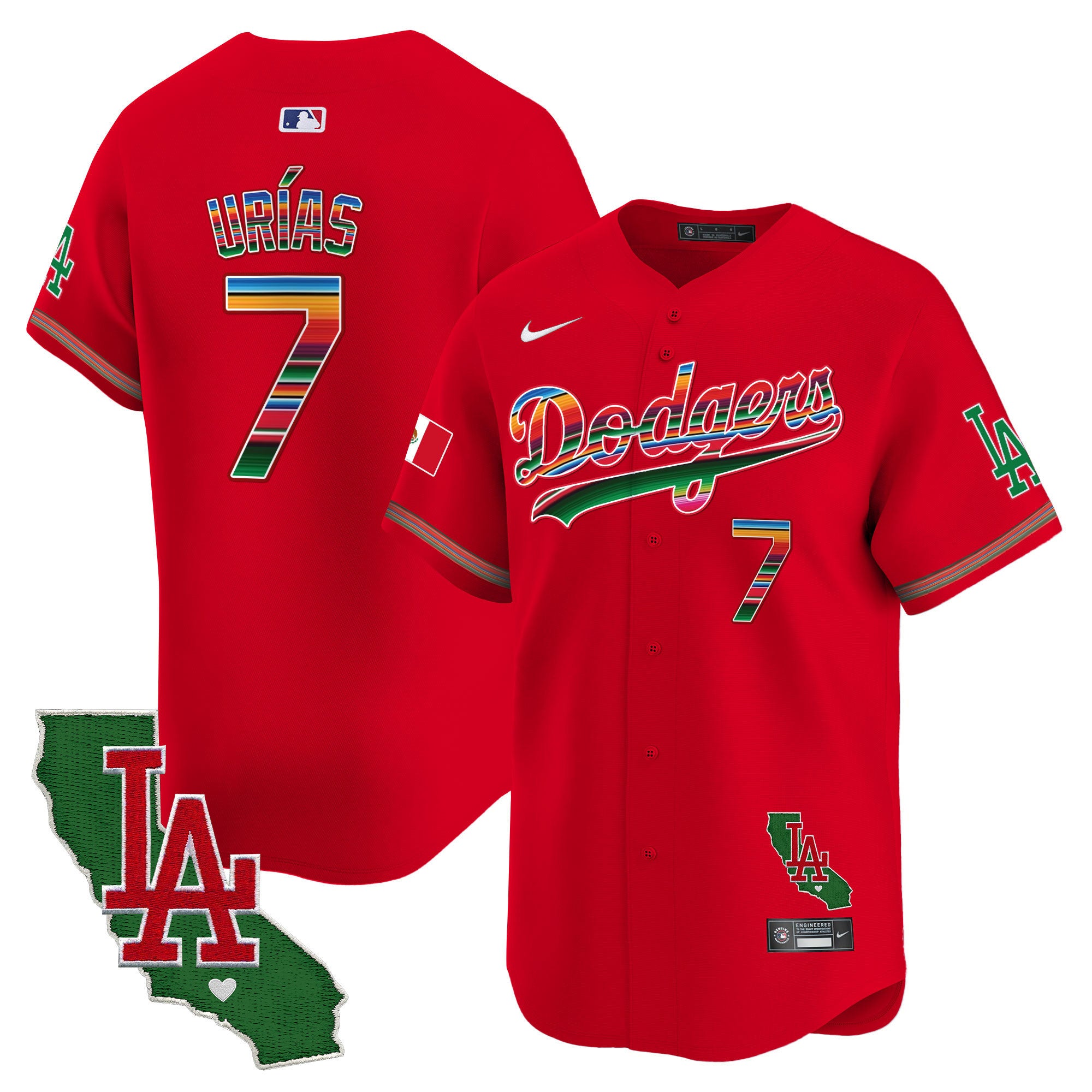 Men's Dodgers Mexico California Patch 2024 Vapor Premier Limited Jersey - All Stitched - Red, Julio Urías