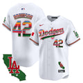 Men's Dodgers Mexico California Patch 2024 Vapor Premier Limited Jersey - All Stitched - White, Jackie Robinson