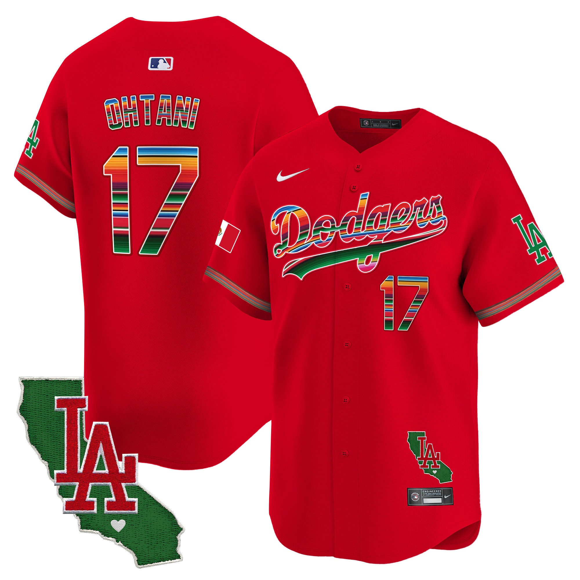 Men's Dodgers Mexico California Patch 2024 Vapor Premier Limited Jersey - All Stitched - Red, Shohei Ohtani