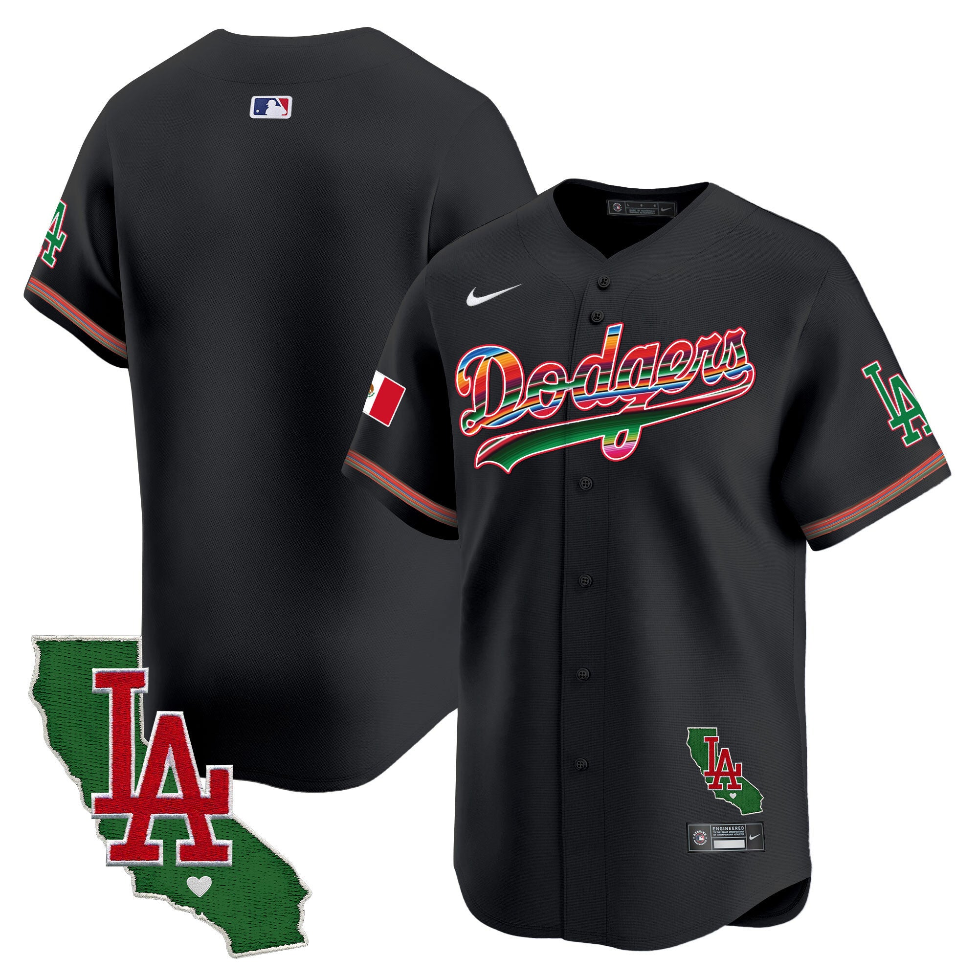 Men's Dodgers Mexico California Patch 2024 Vapor Premier Limited Jersey - All Stitched - Black, Team