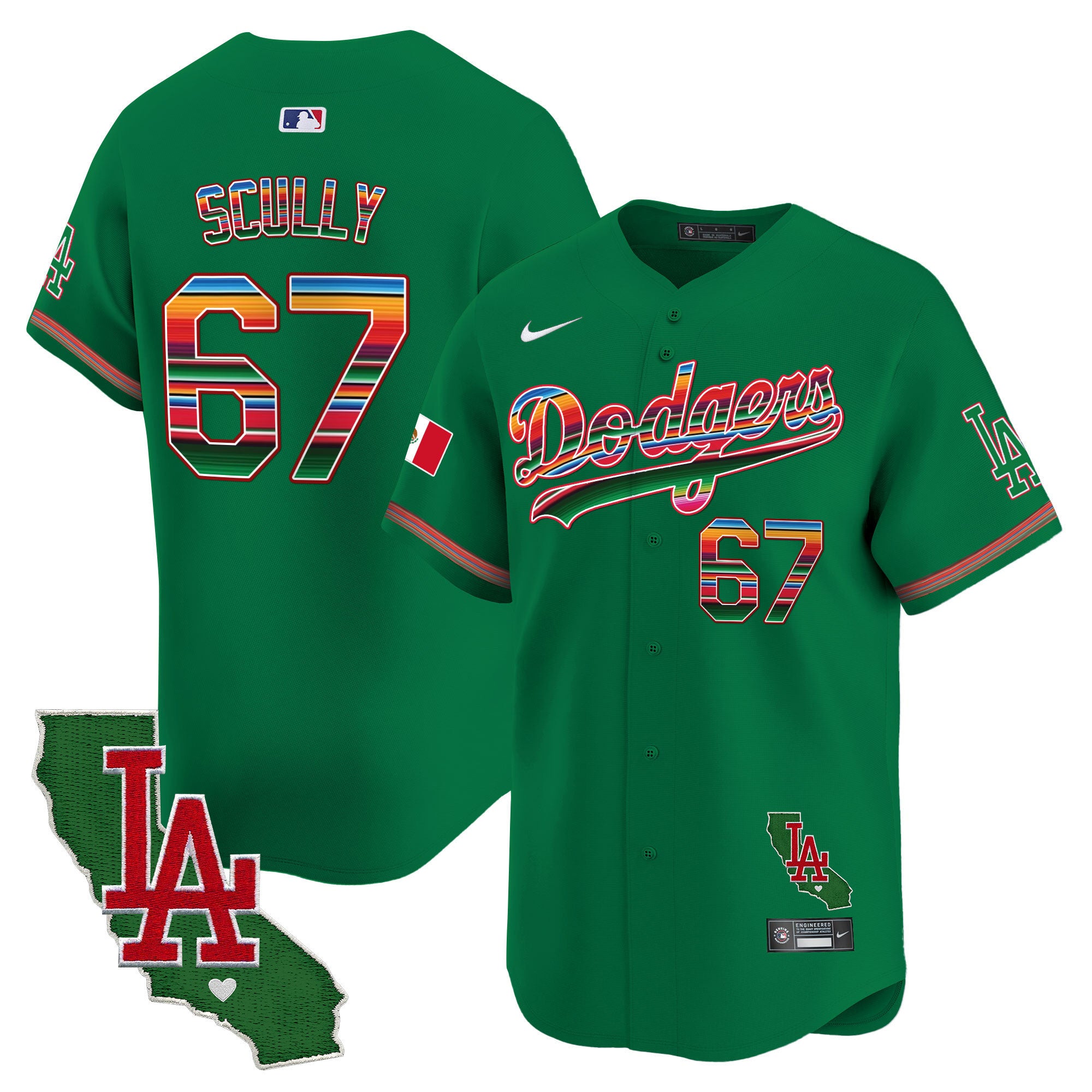 Men's Dodgers Mexico California Patch 2024 Vapor Premier Limited Jersey - All Stitched - Green, Vin Scully