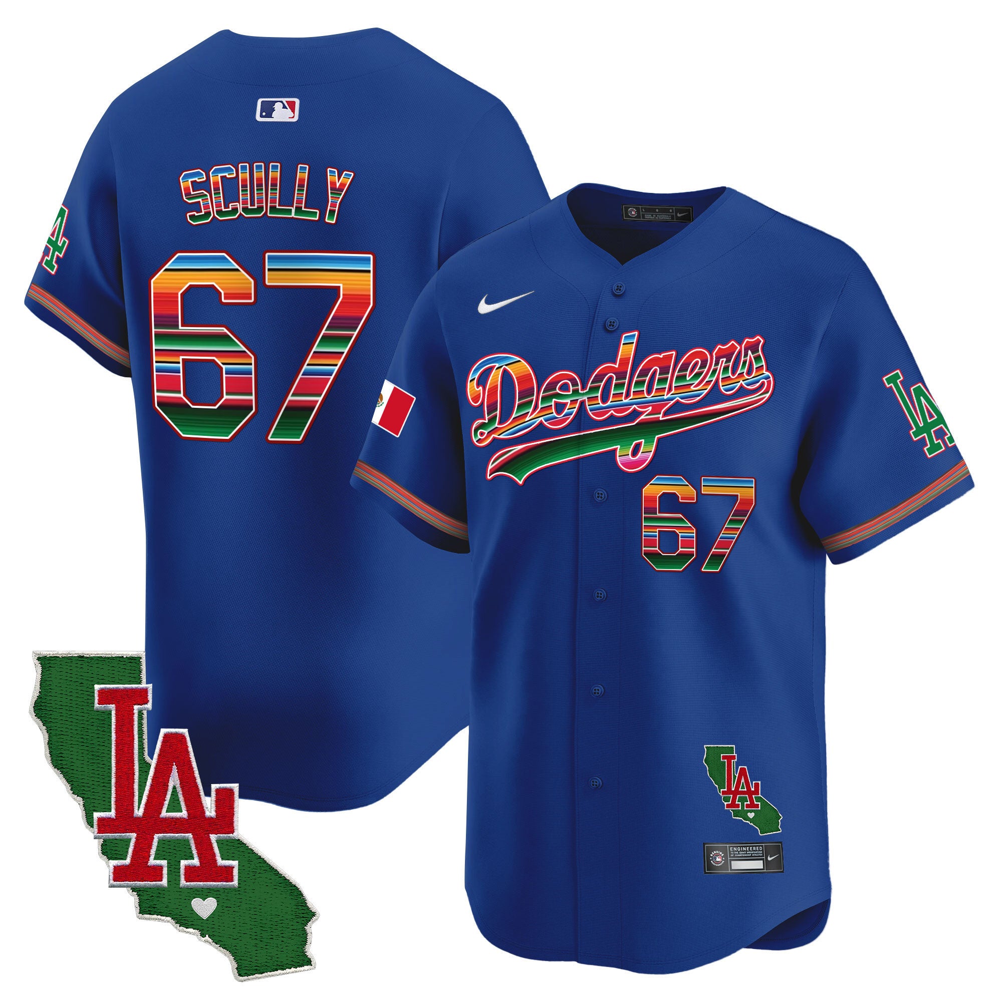 Men's Dodgers Mexico California Patch 2024 Vapor Premier Limited Jersey - All Stitched - Royal, Vin Scully