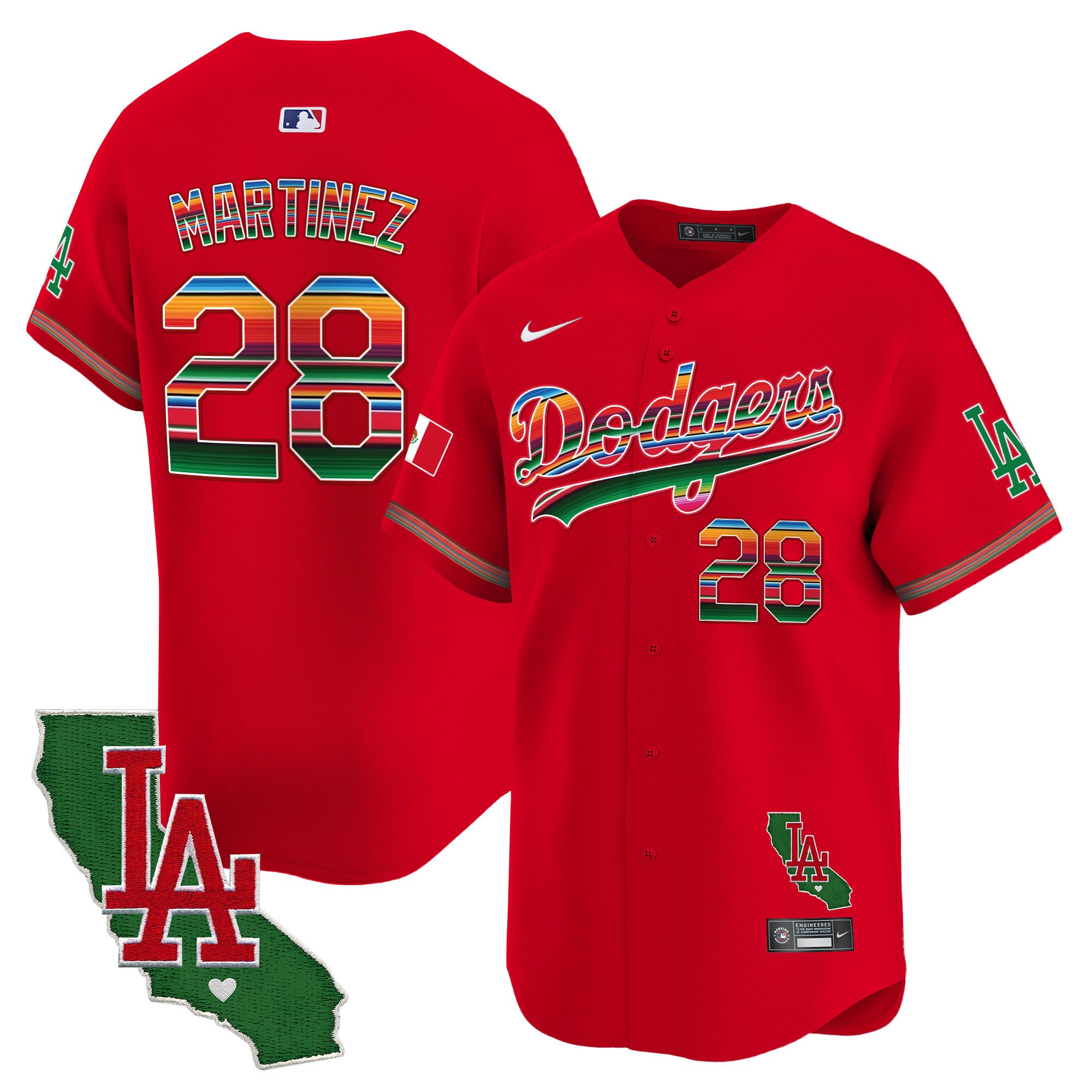 Men's Dodgers Mexico California Patch 2024 Vapor Premier Limited Jersey - All Stitched - Red, J.D. Martinez
