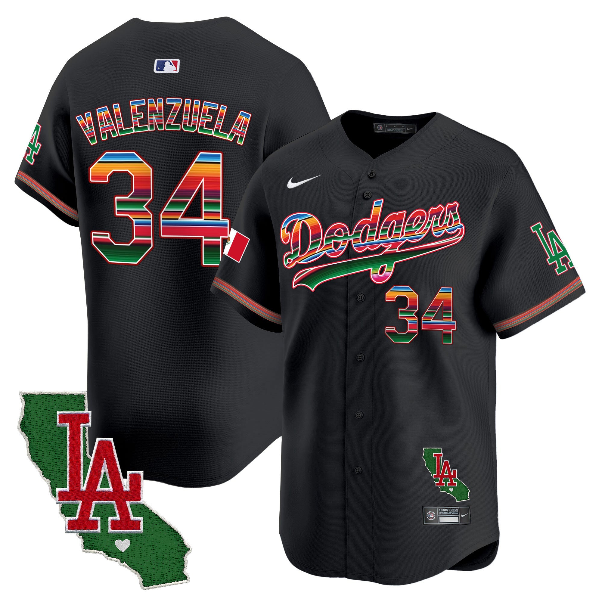 Men's Dodgers Mexico California Patch 2024 Vapor Premier Limited Jersey - All Stitched - Black, Fernando Valenzuela