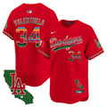 Men's Dodgers Mexico California Patch 2024 Vapor Premier Limited Jersey - All Stitched - Red, Fernando Valenzuela