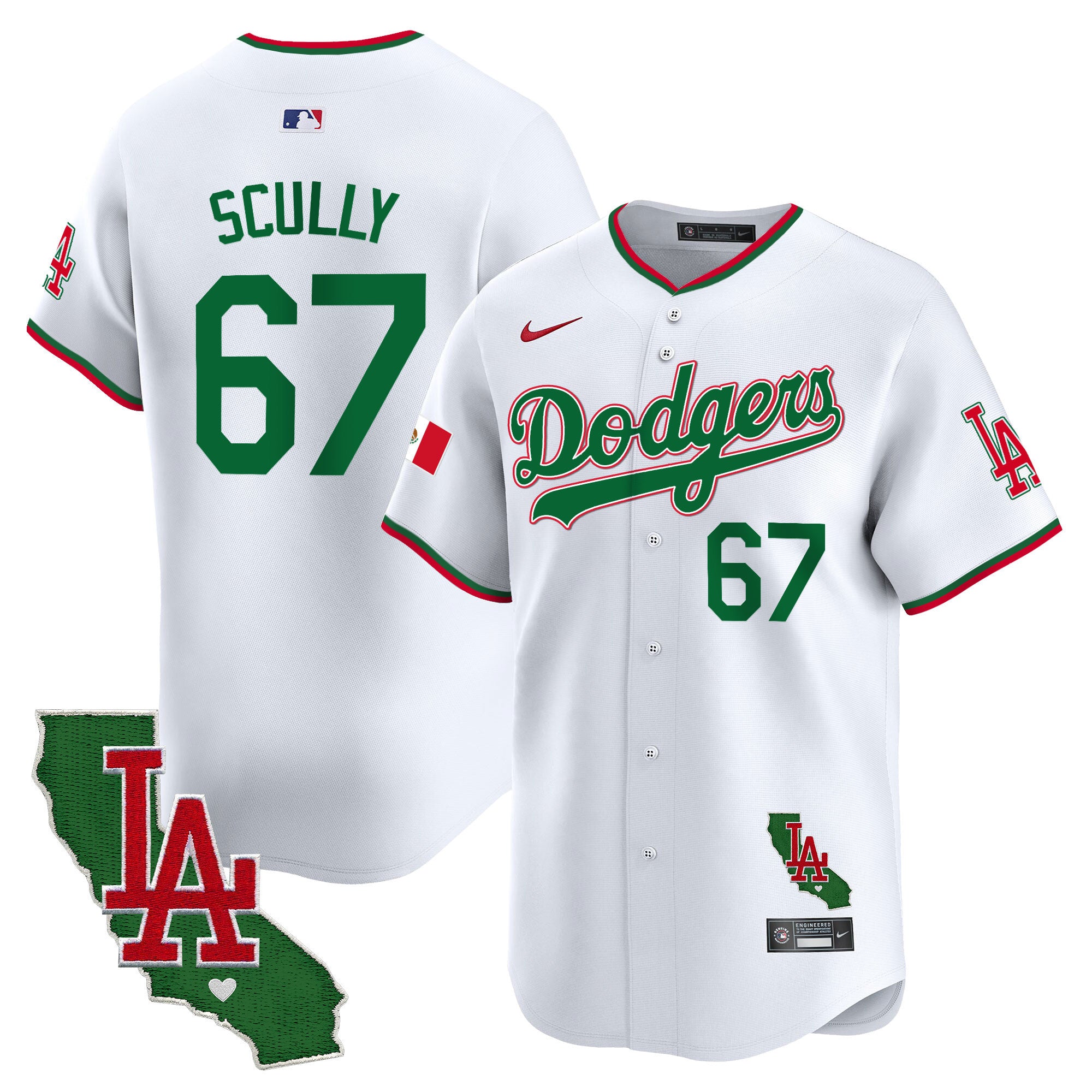 Men's Dodgers Mexico California Patch Vapor Premier Limited Jersey V4 - All Stitched - White, Vin Scully
