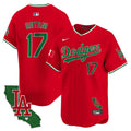 Men's Dodgers Mexico California Patch Vapor Premier Limited Jersey V4 - All Stitched - Red, Shohei Ohtani