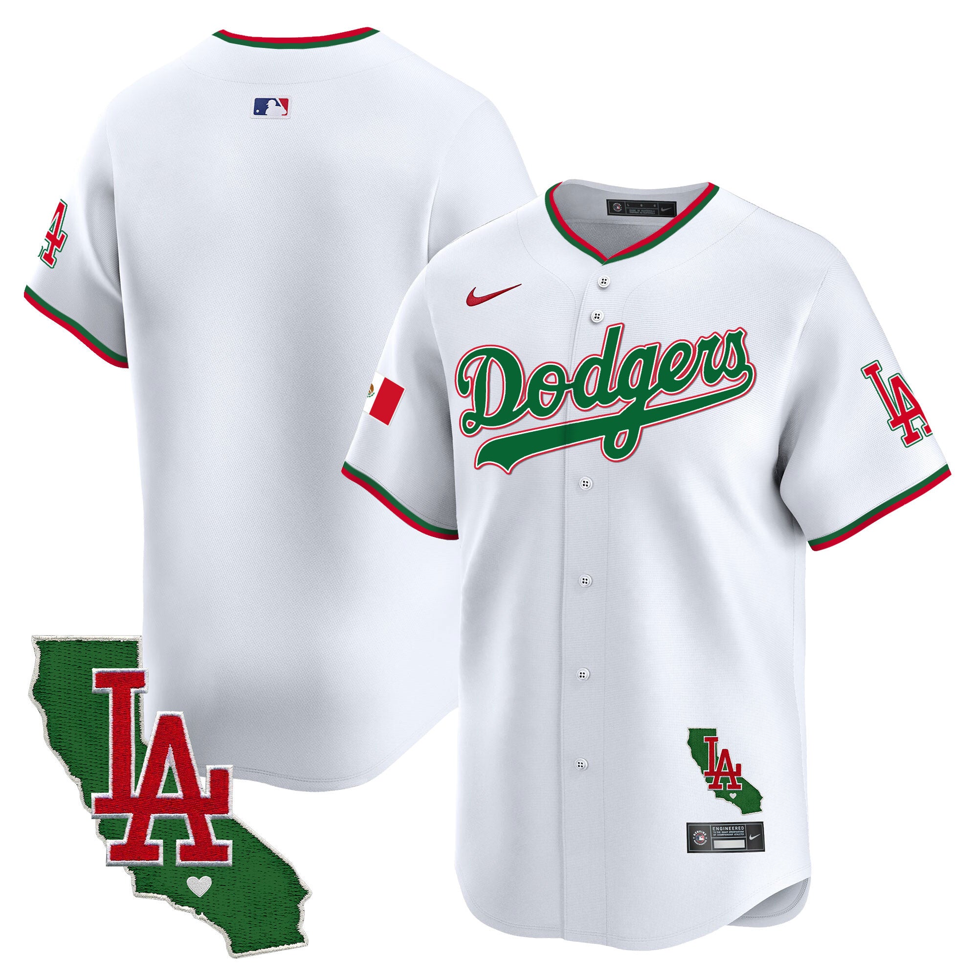 Men's Dodgers Mexico California Patch Vapor Premier Limited Jersey V4 - All Stitched - White, Team