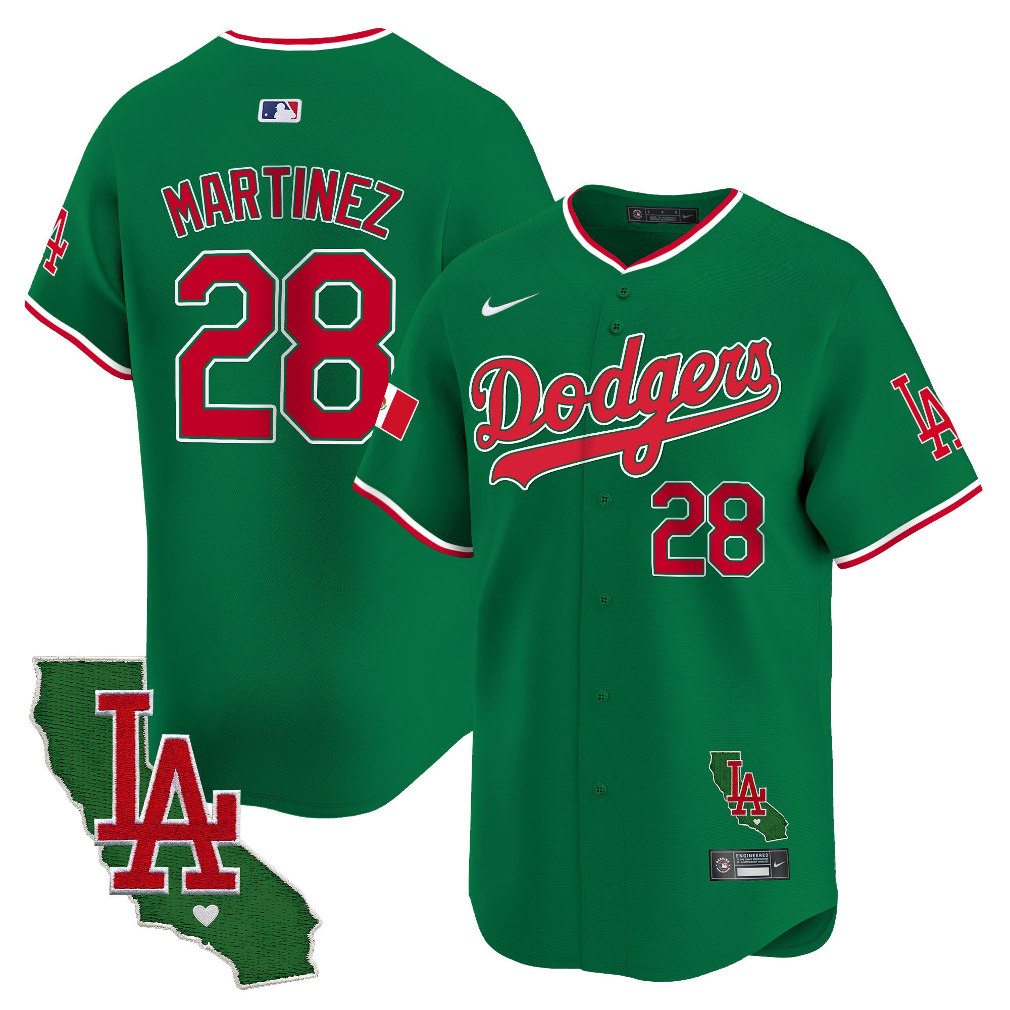 Men's Dodgers Mexico California Patch Vapor Premier Limited Jersey V4 - All Stitched - Green, J.D. Martinez