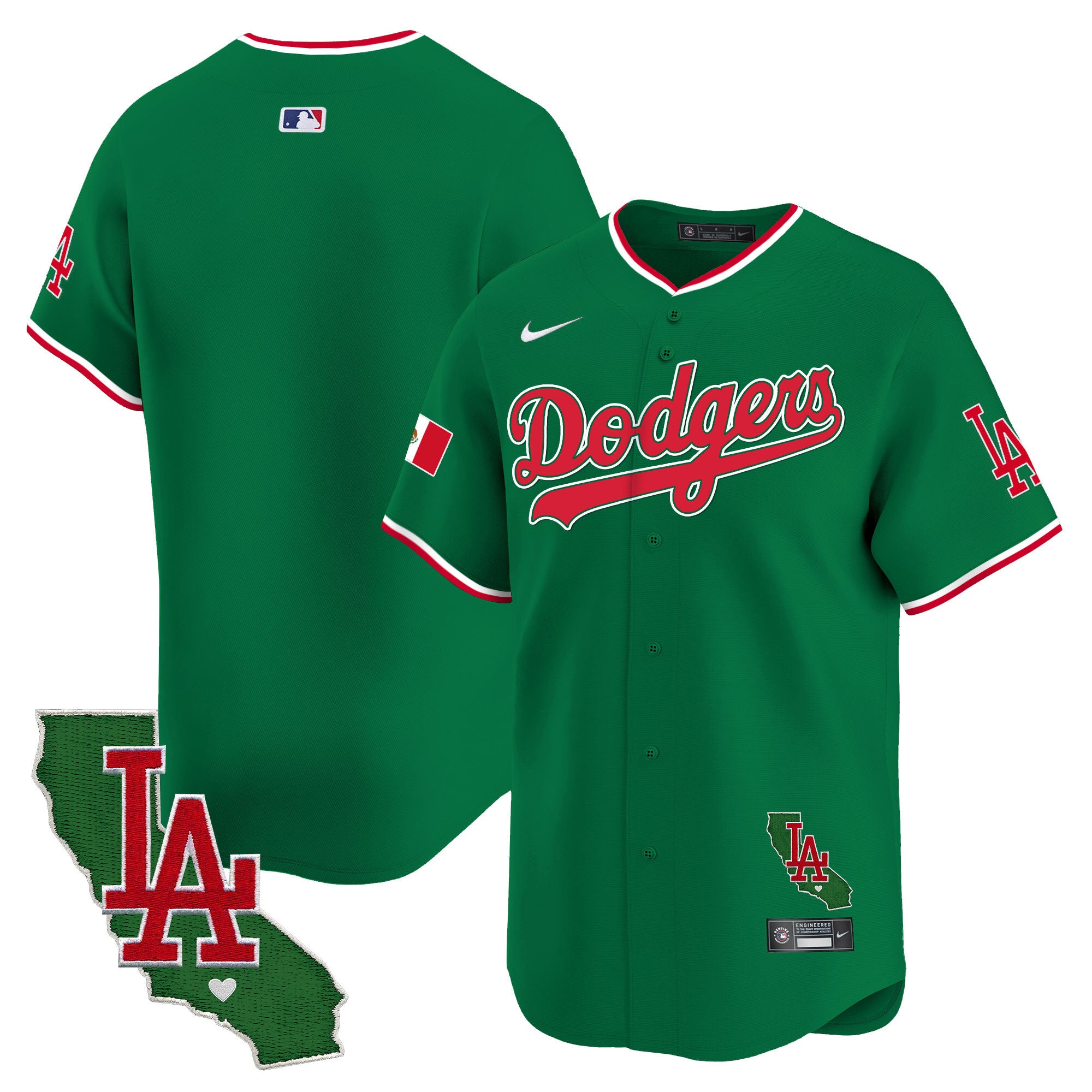 Men's Dodgers Mexico California Patch Vapor Premier Limited Jersey V4 - All Stitched - Green, Team