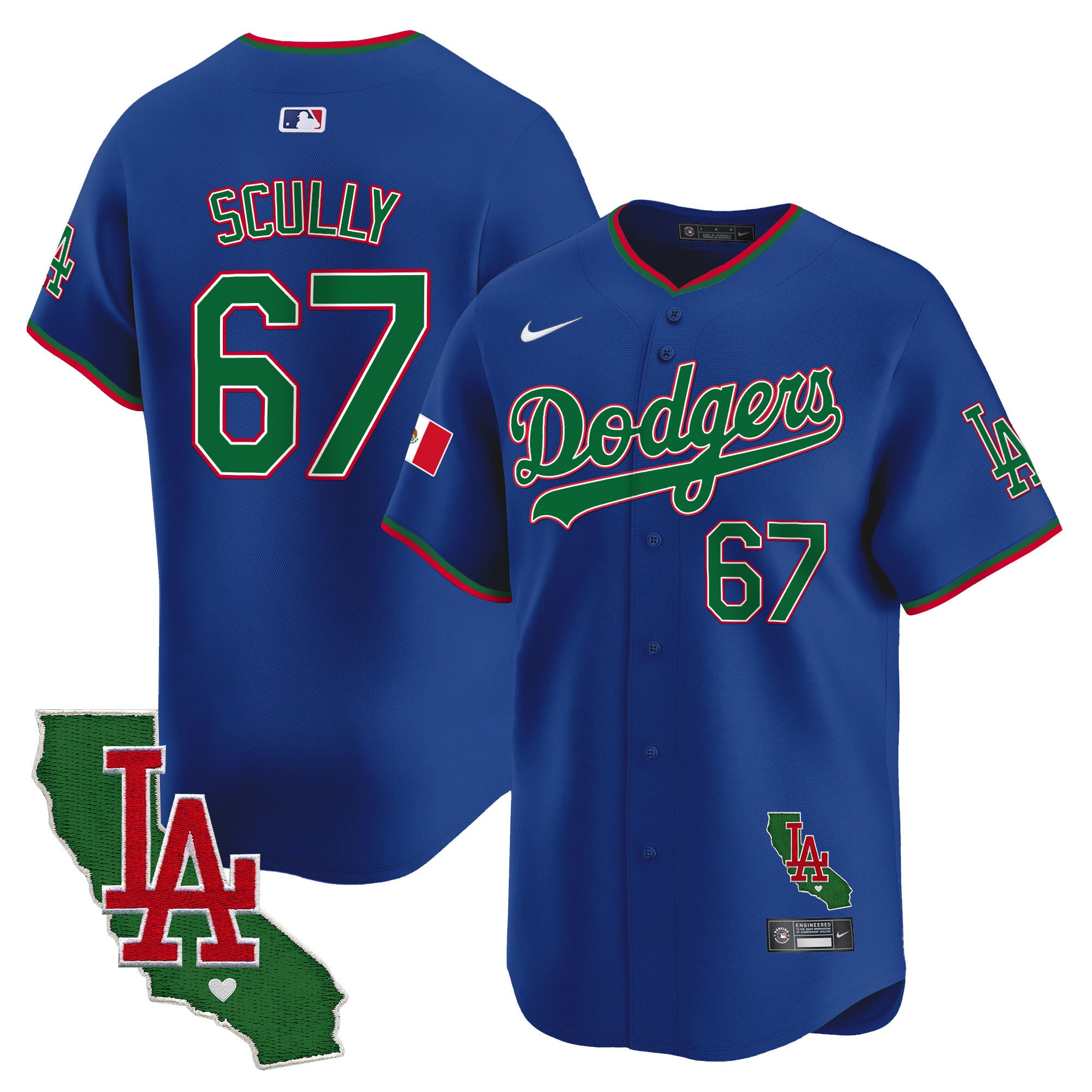 Men's Dodgers Mexico California Patch Vapor Premier Limited Jersey V4 - All Stitched - Royal, Vin Scully