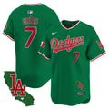 Men's Dodgers Mexico California Patch Vapor Premier Limited Jersey V4 - All Stitched - Green, Julio Urías