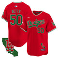 Men's Dodgers Mexico California Patch Vapor Premier Limited Jersey V4 - All Stitched - Red, Mookie Betts