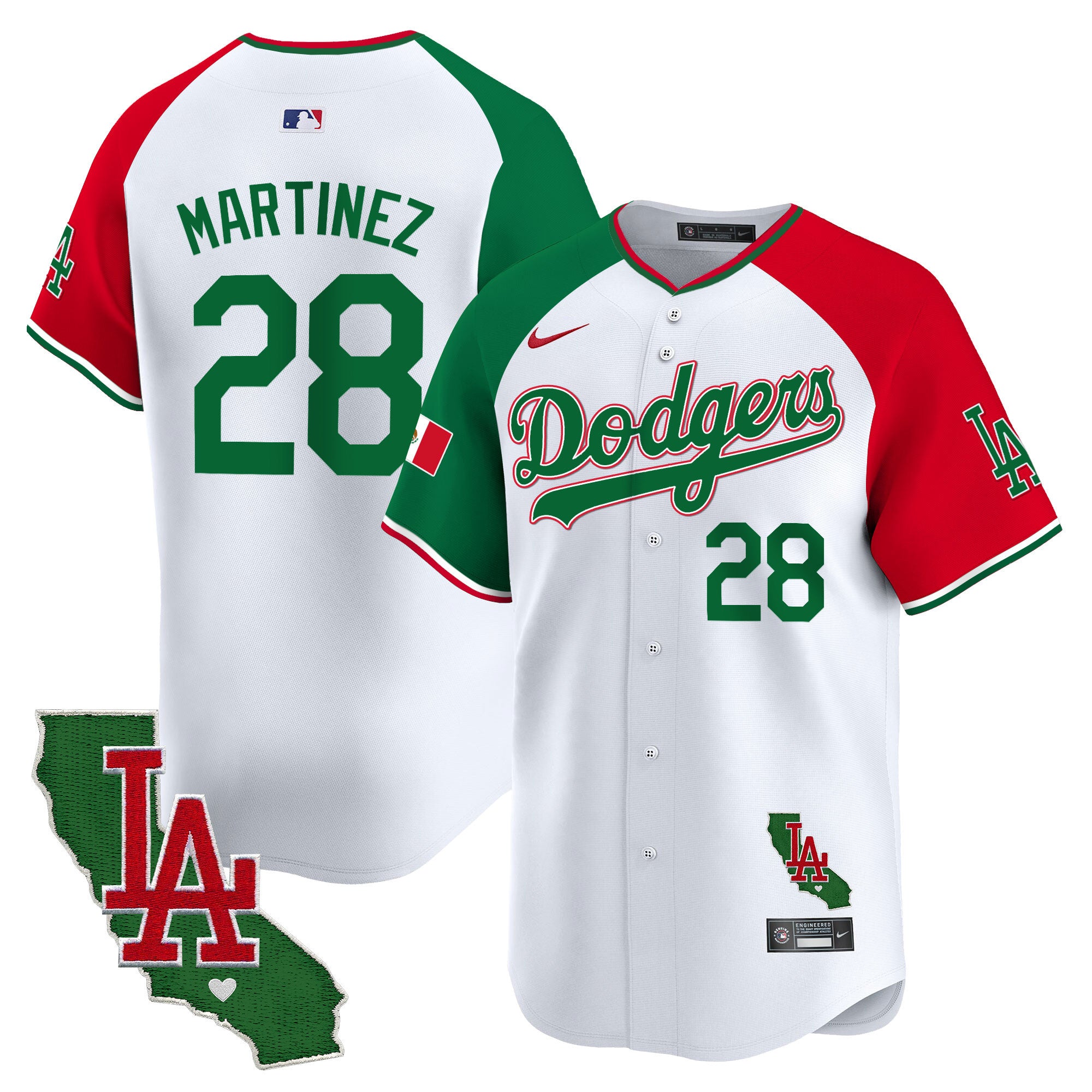 Men's Dodgers Mexico California Patch Vapor Premier Limited Jersey V4 - All Stitched - Alternate, J.D. Martinez