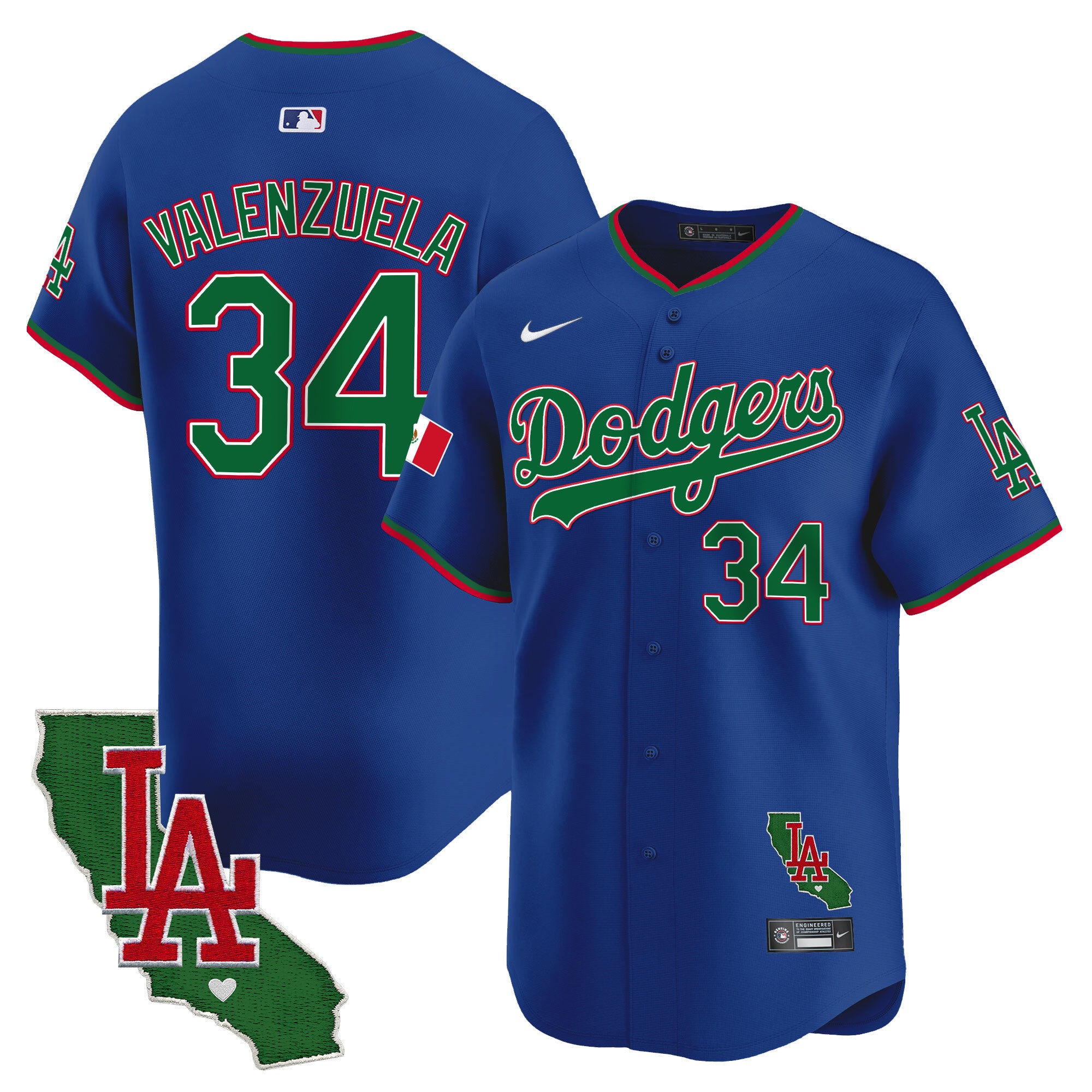 Men's Dodgers Mexico California Patch Vapor Premier Limited Jersey V4 - All Stitched - Royal, Fernando Valenzuela