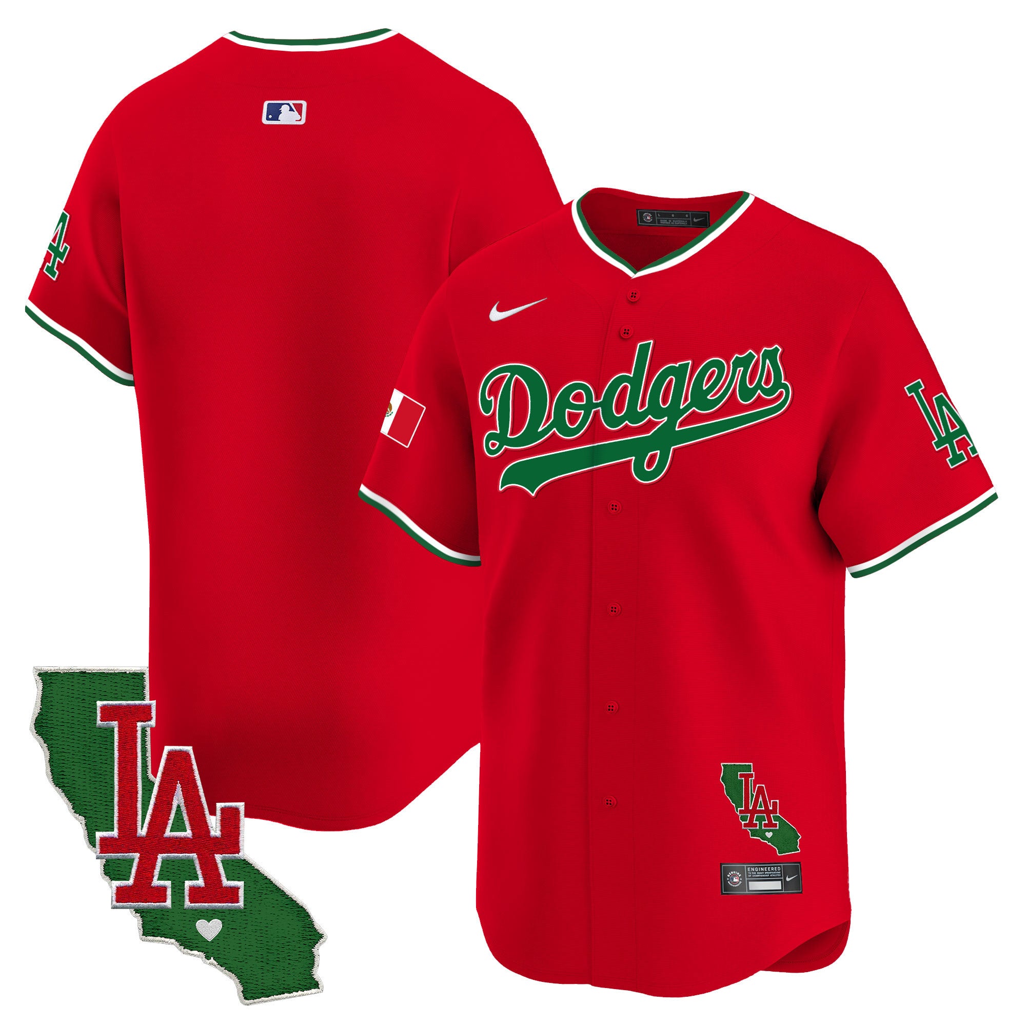 Men's Dodgers Mexico California Patch Vapor Premier Limited Jersey V4 - All Stitched - Red, Team