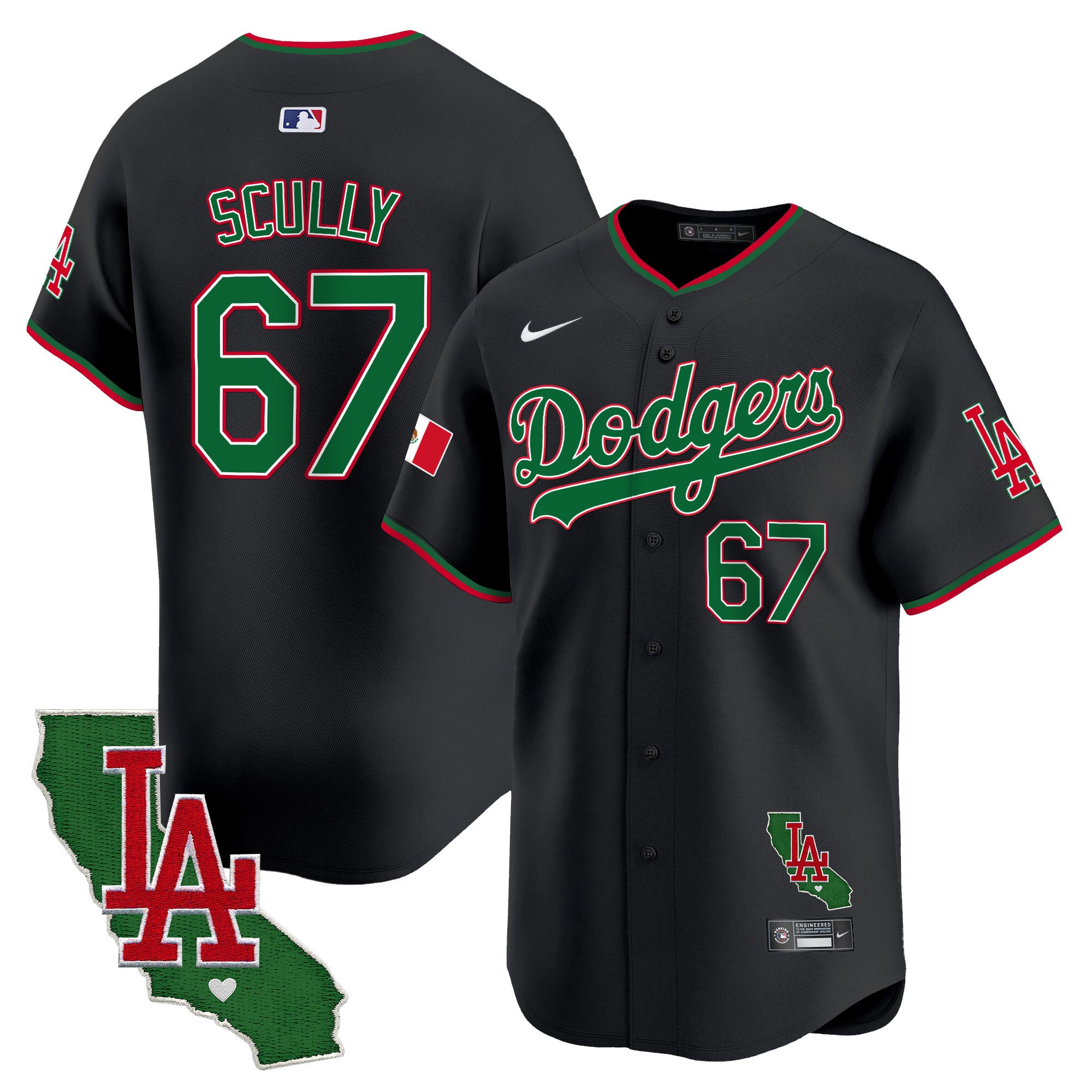 Men's Dodgers Mexico California Patch Vapor Premier Limited Jersey V4 - All Stitched - Black, Vin Scully