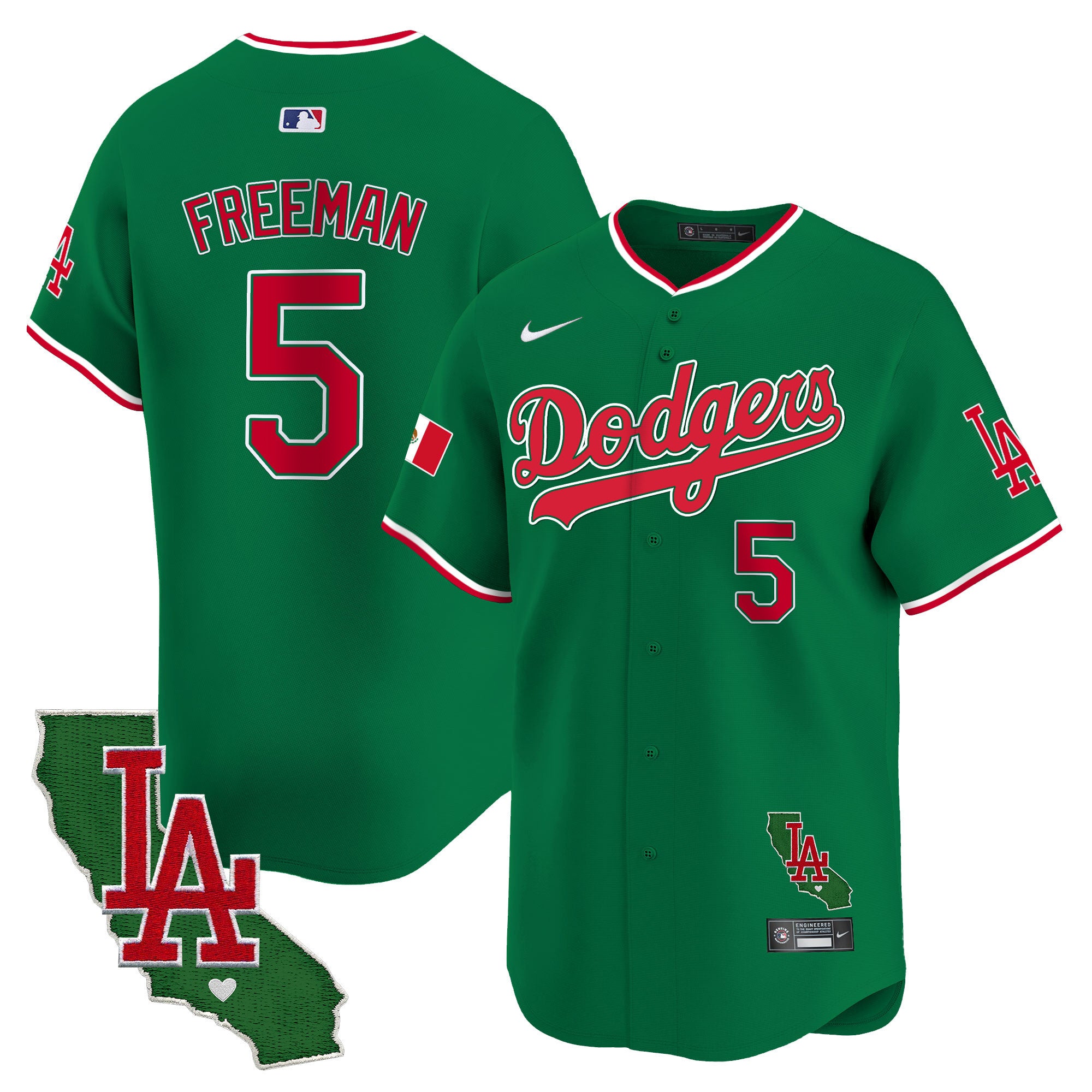 Men's Dodgers Mexico California Patch Vapor Premier Limited Jersey V4 - All Stitched - Green, Freddie Freeman