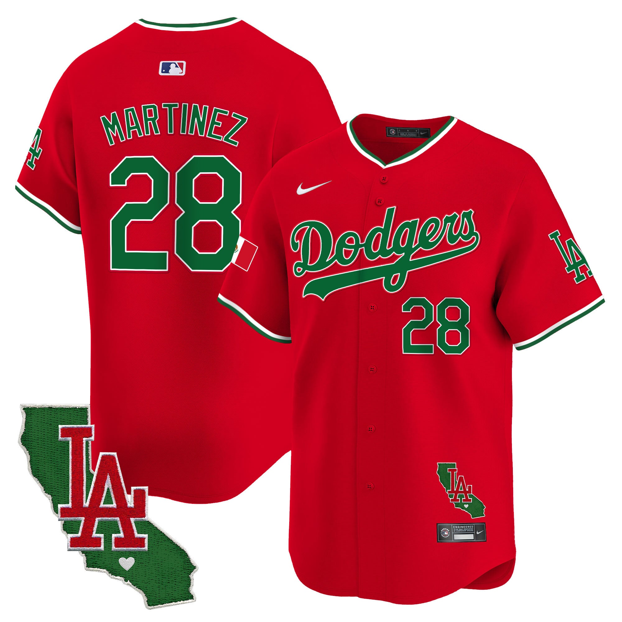 Men's Dodgers Mexico California Patch Vapor Premier Limited Jersey V4 - All Stitched - Red, J.D. Martinez