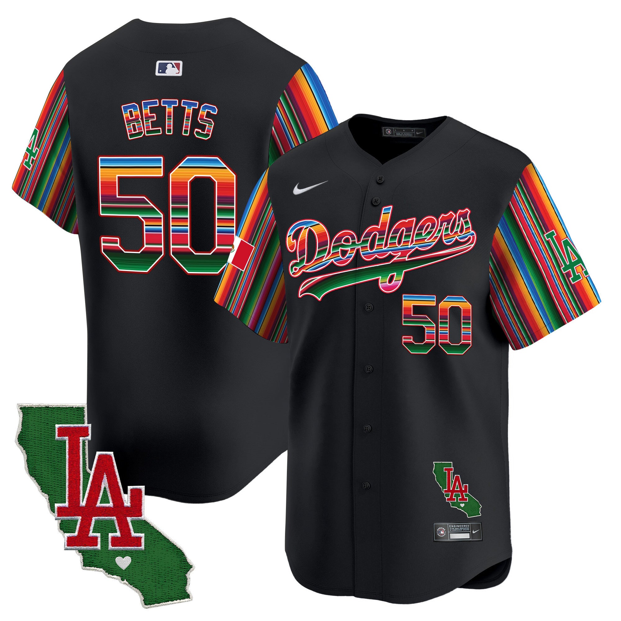 Men's Dodgers Mexico California Patch Vapor Premier Limited Jersey V5 - All Stitched - Black, Mookie Betts