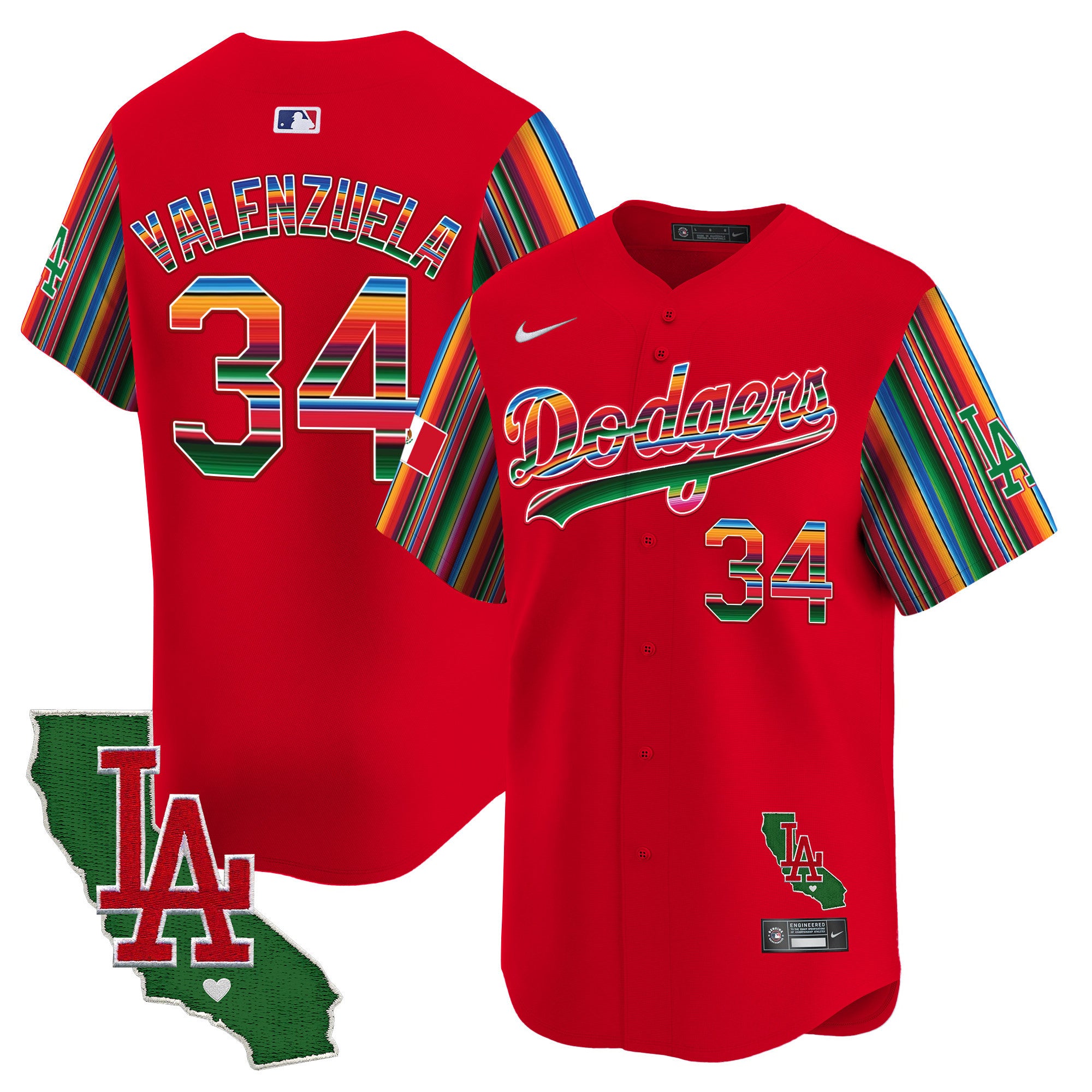 Men's Dodgers Mexico California Patch Vapor Premier Limited Jersey V5 - All Stitched - Red, Fernando Valenzuela
