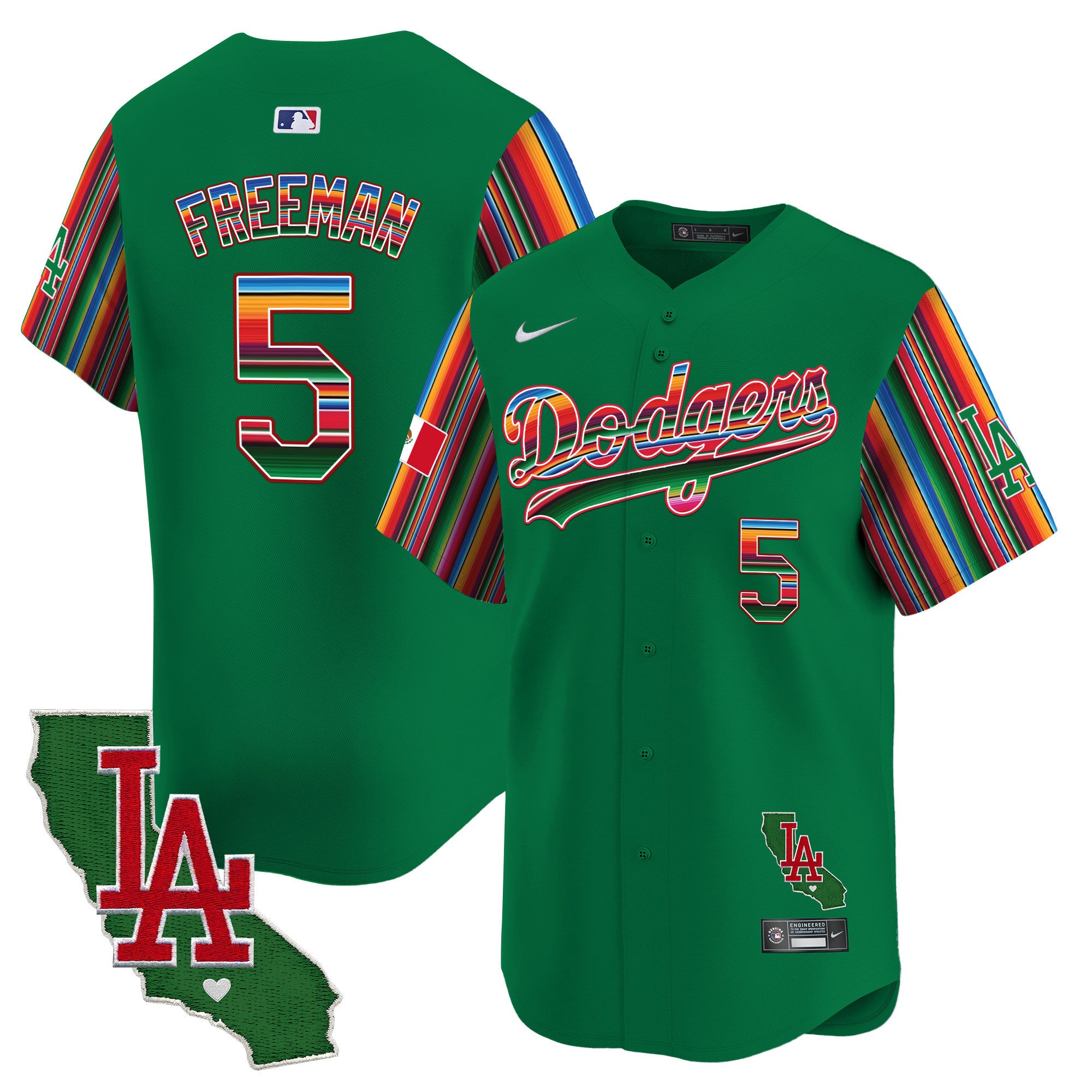 Men's Dodgers Mexico California Patch Vapor Premier Limited Jersey V5 - All Stitched - Green, Freddie Freeman