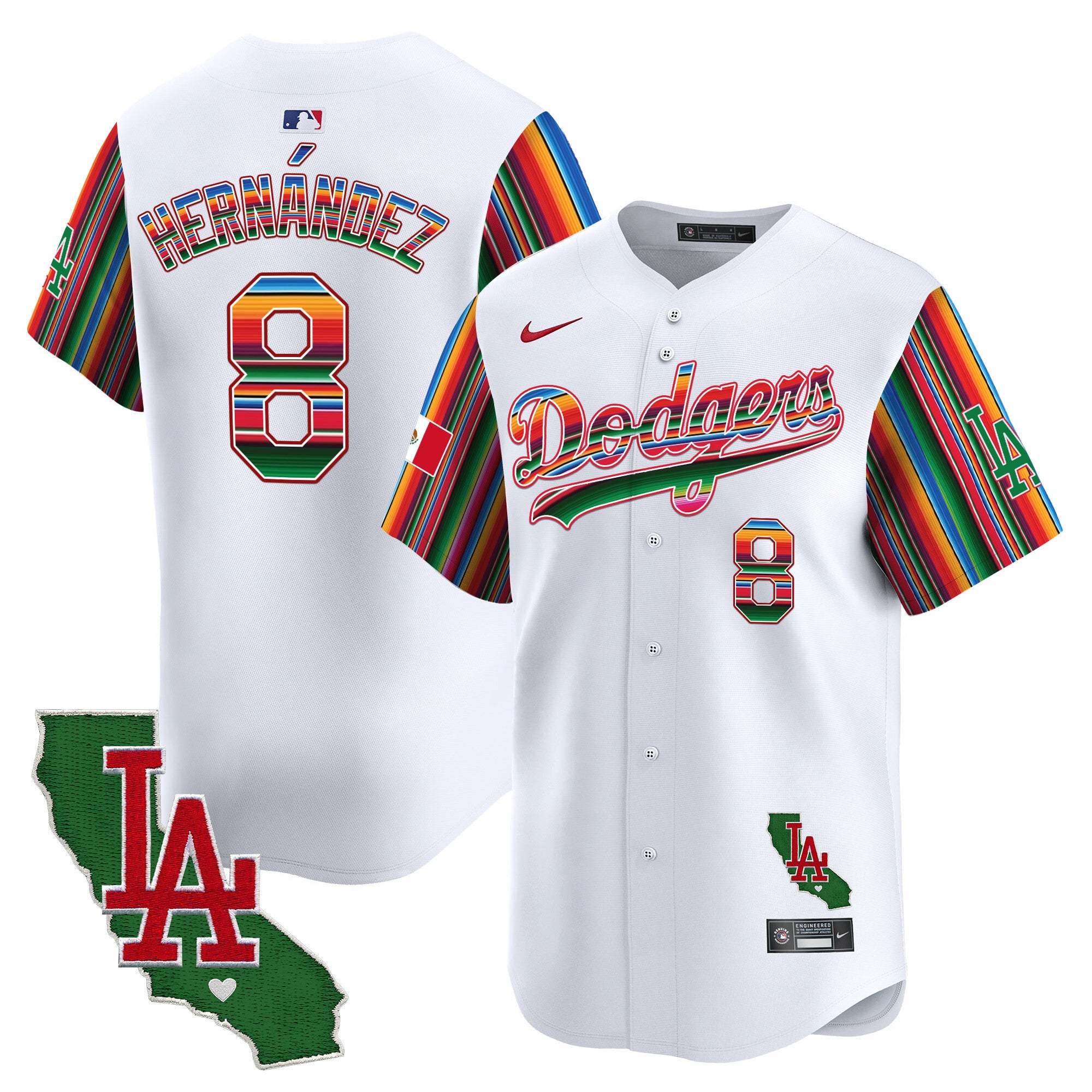 Men's Dodgers Mexico California Patch Vapor Premier Limited Jersey V5 - All Stitched - White, Kike Hernandez