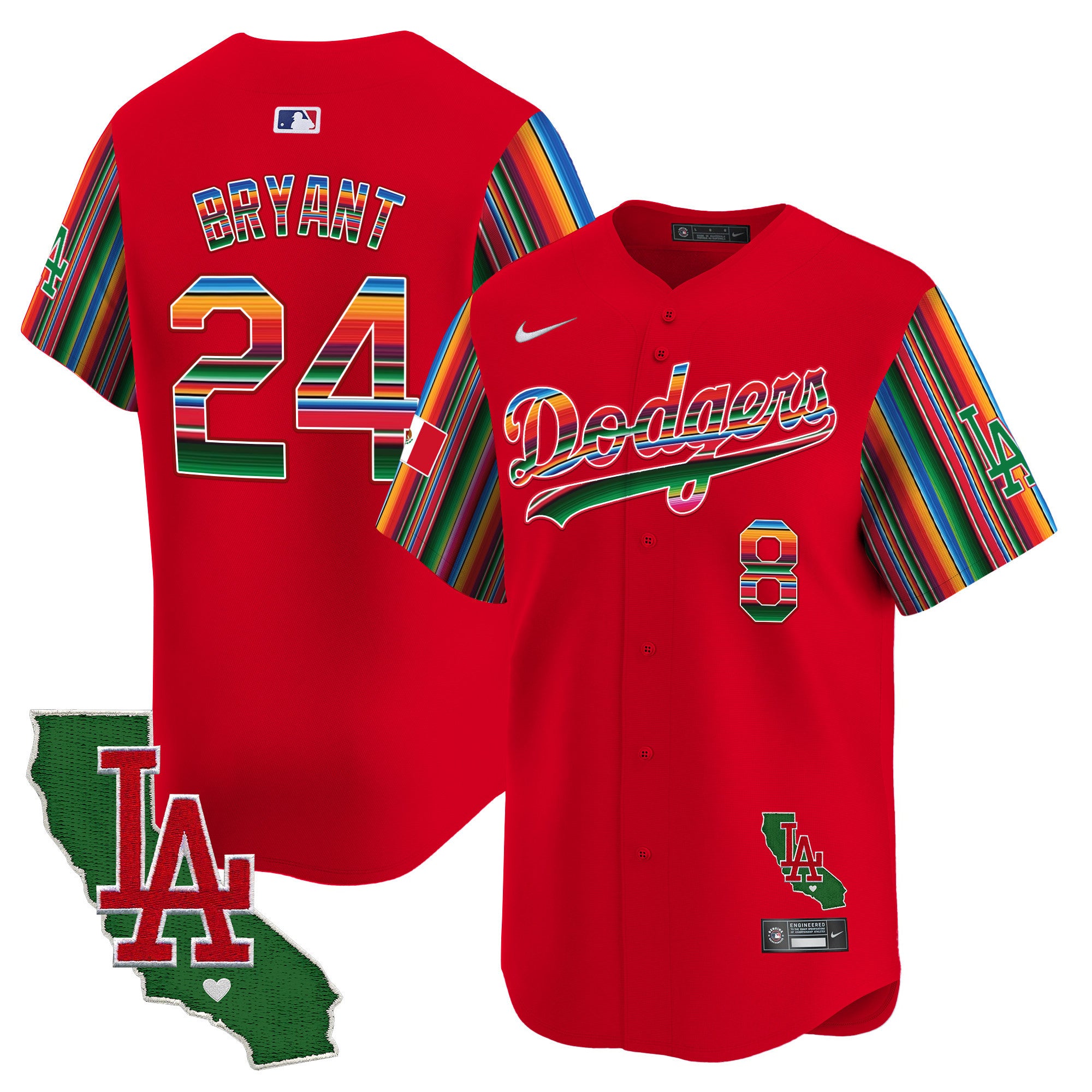 Men's Dodgers Mexico California Patch Vapor Premier Limited Jersey V5 - All Stitched - Red, Kobe Bryant