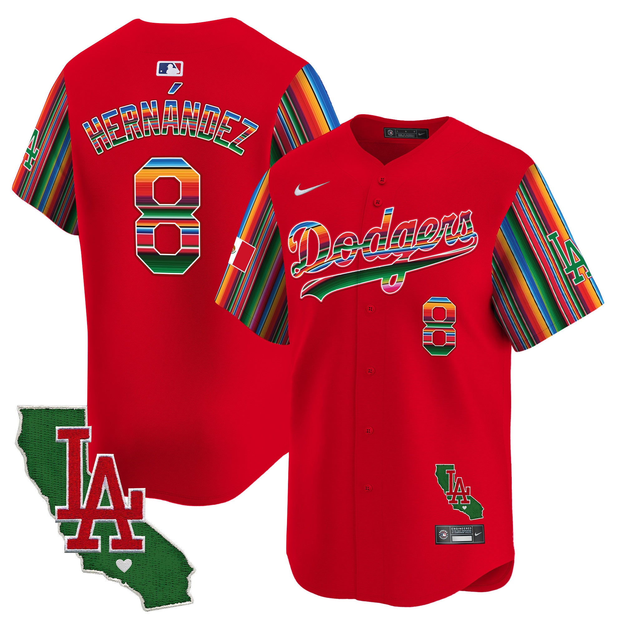 Men's Dodgers Mexico California Patch Vapor Premier Limited Jersey V5 - All Stitched - Red, Kike Hernandez