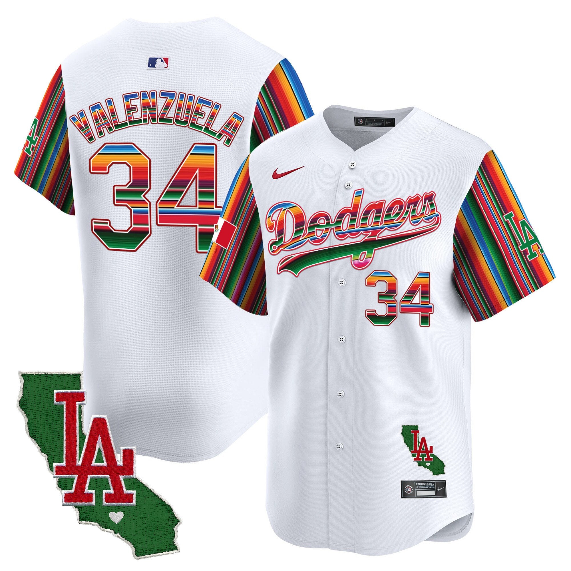 Men's Dodgers Mexico California Patch Vapor Premier Limited Jersey V5 - All Stitched - White, Fernando Valenzuela