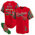 Men's Dodgers Mexico California Patch Vapor Premier Limited Jersey V5 - All Stitched - Red, Mookie Betts