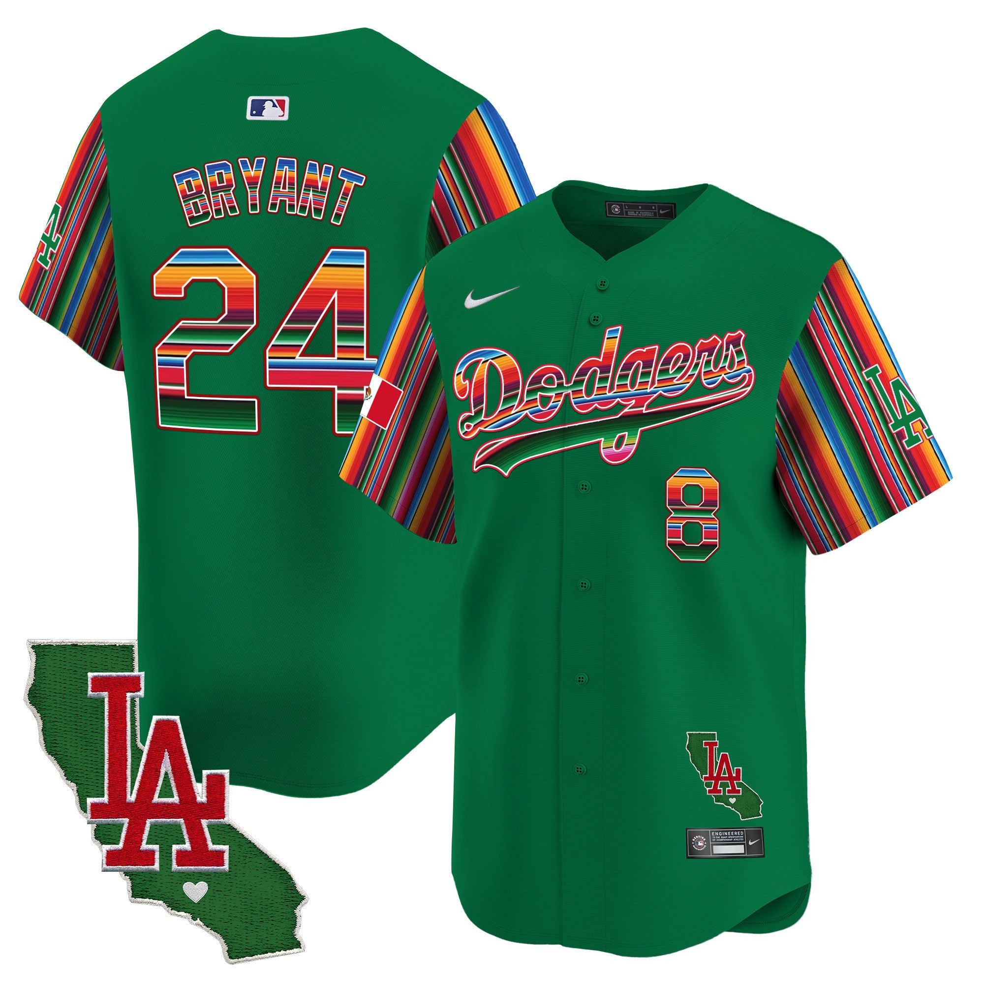 Men's Dodgers Mexico California Patch Vapor Premier Limited Jersey V5 - All Stitched - Green, Kobe Bryant