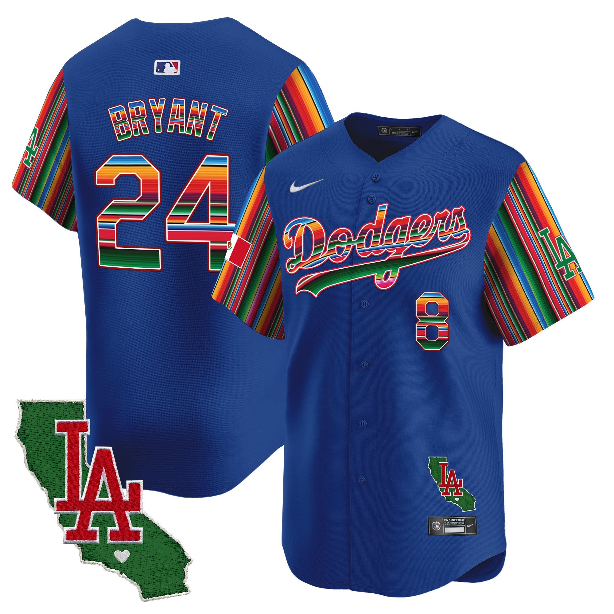 Men's Dodgers Mexico California Patch Vapor Premier Limited Jersey V5 - All Stitched - Royal, Kobe Bryant