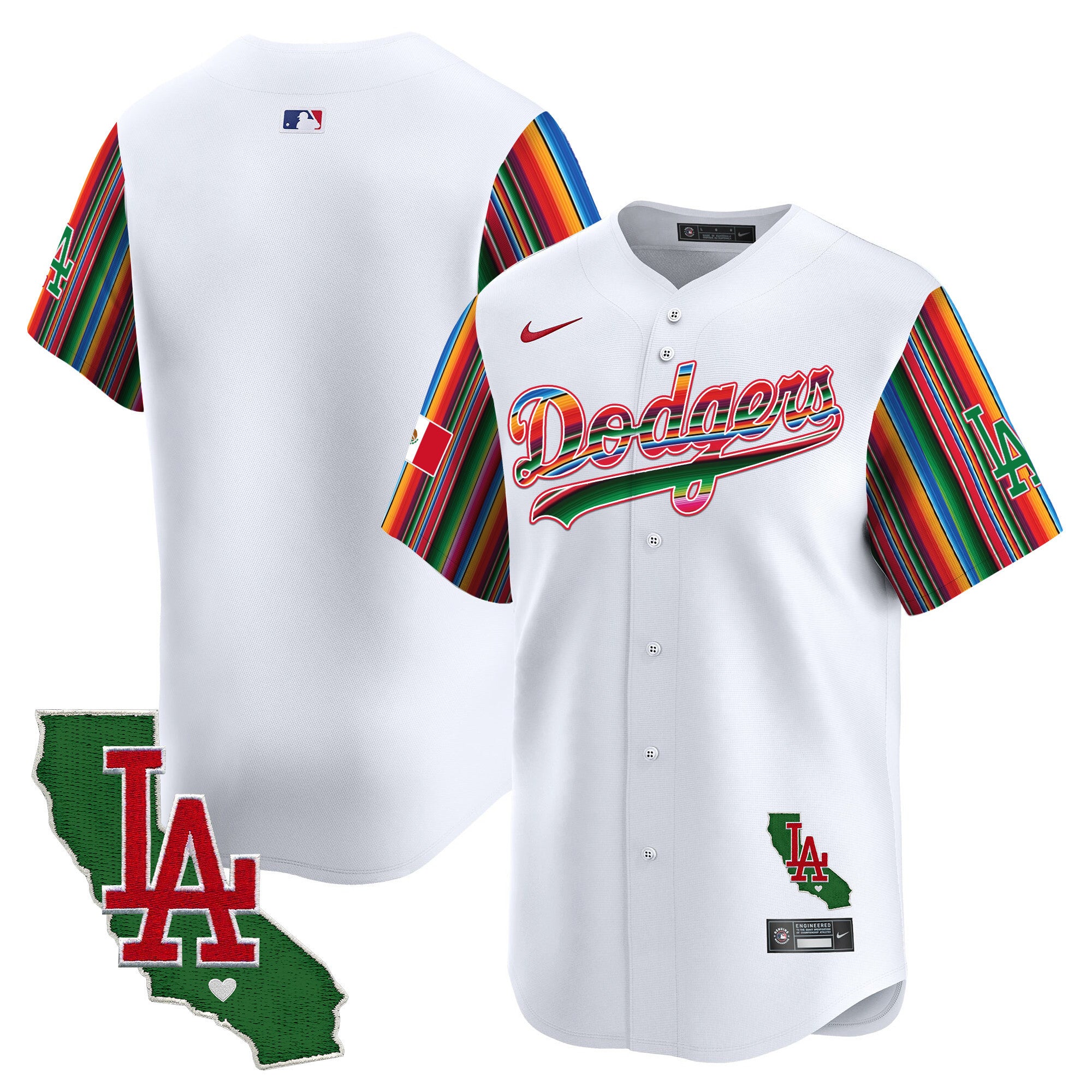 Men's Dodgers Mexico California Patch Vapor Premier Limited Jersey V5 - All Stitched - White, Team