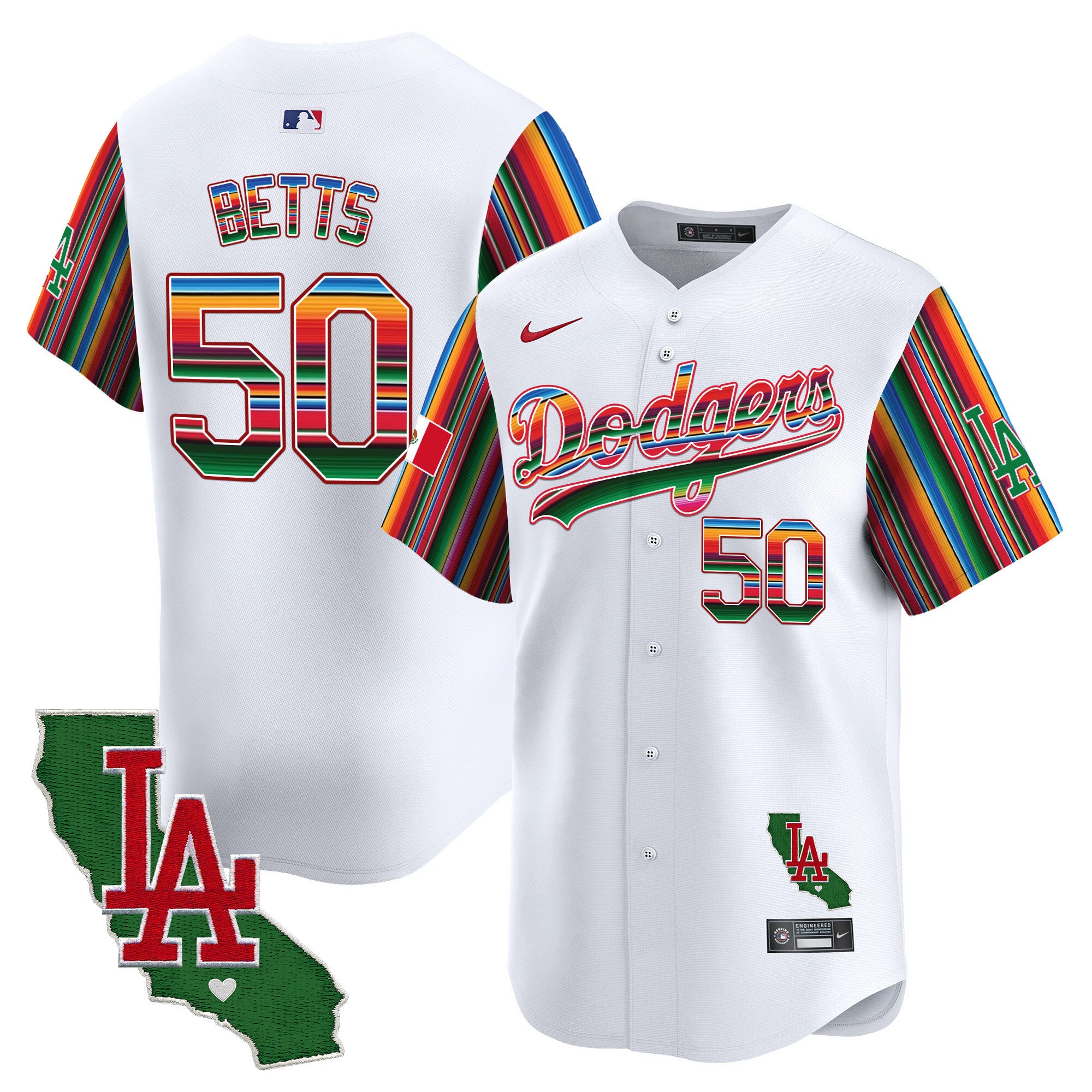 Men's Dodgers Mexico California Patch Vapor Premier Limited Jersey V5 - All Stitched - White, Mookie Betts