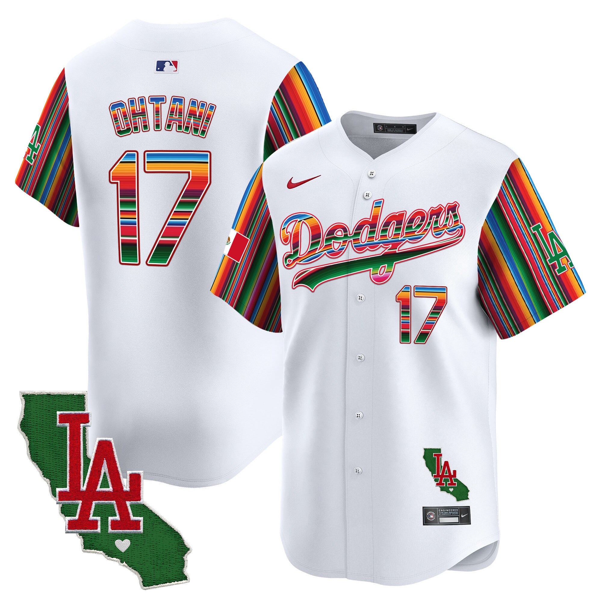 Men's Dodgers Mexico California Patch Vapor Premier Limited Jersey V5 - All Stitched - White, Shohei Ohtani