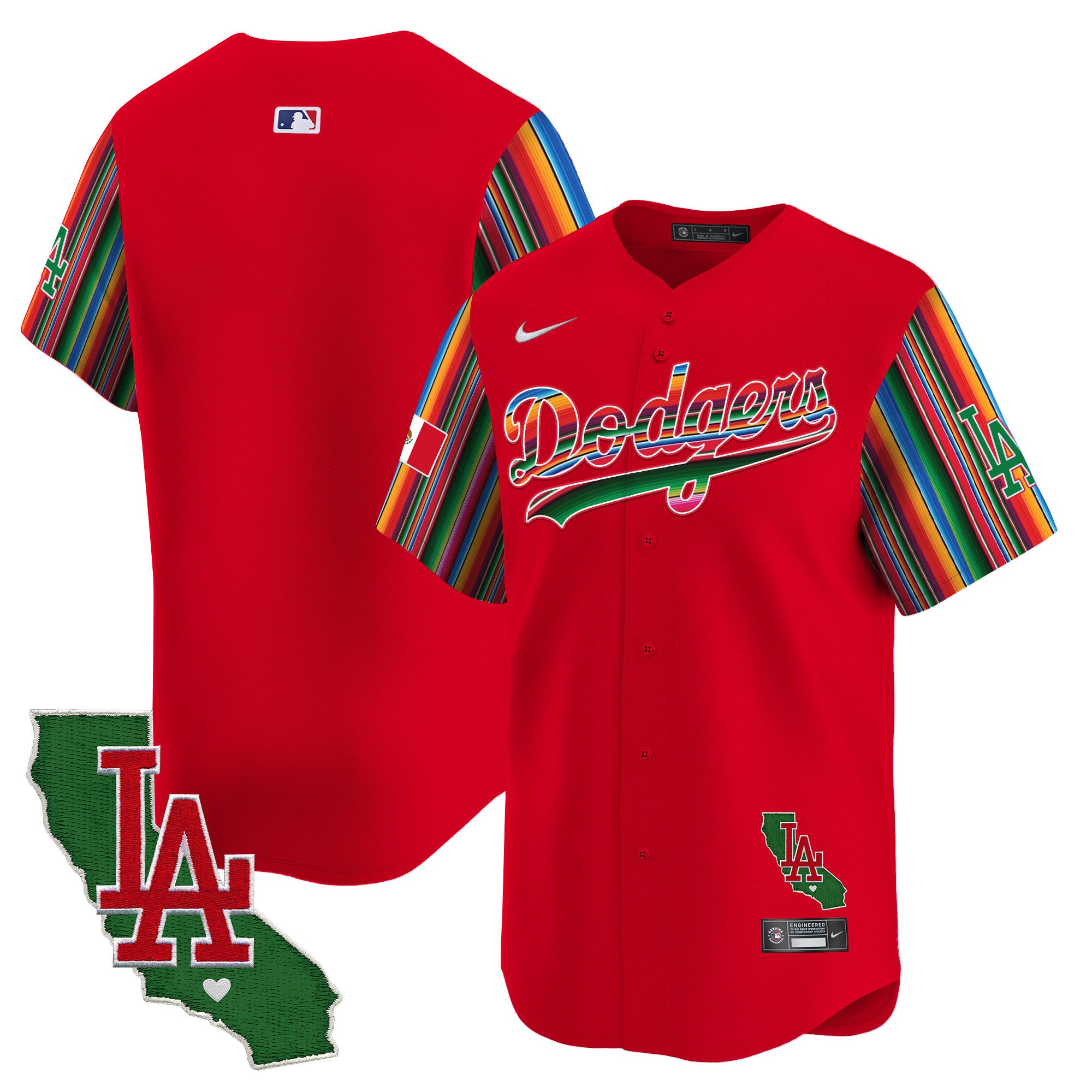 Men's Dodgers Mexico California Patch Vapor Premier Limited Jersey V5 - All Stitched - Red, Team