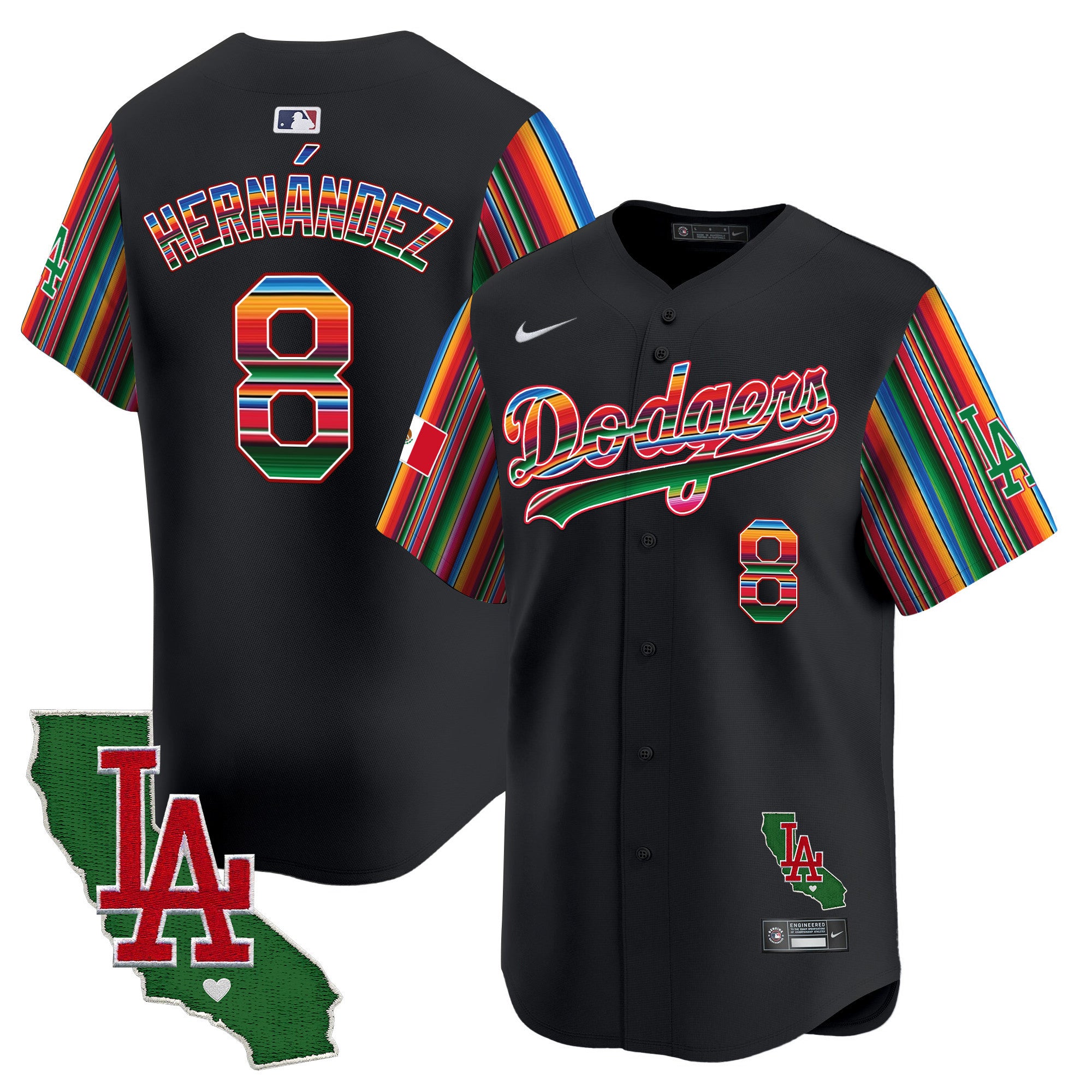 Men's Dodgers Mexico California Patch Vapor Premier Limited Jersey V5 - All Stitched - Black, Kike Hernandez