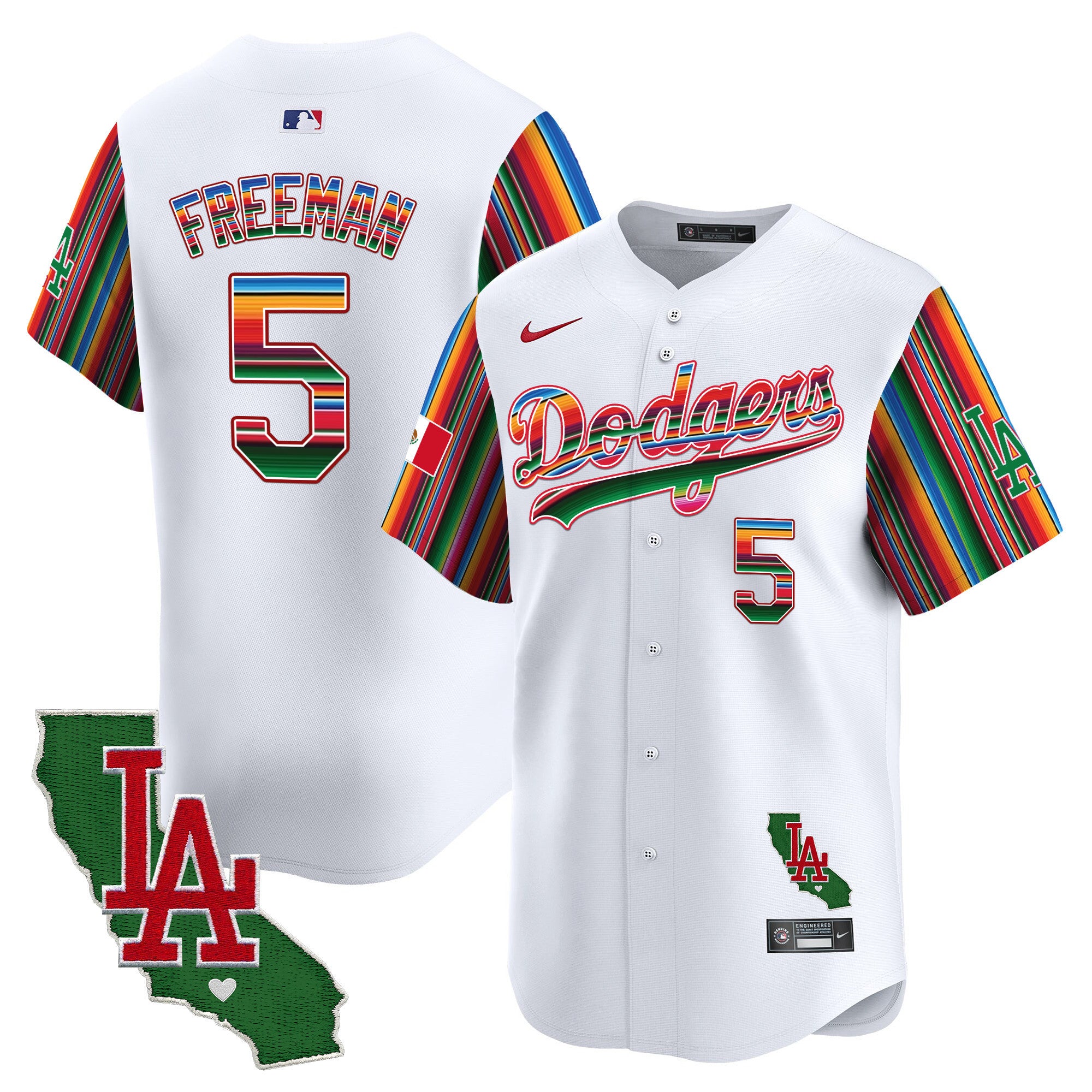 Men's Dodgers Mexico California Patch Vapor Premier Limited Jersey V5 - All Stitched - White, Freddie Freeman