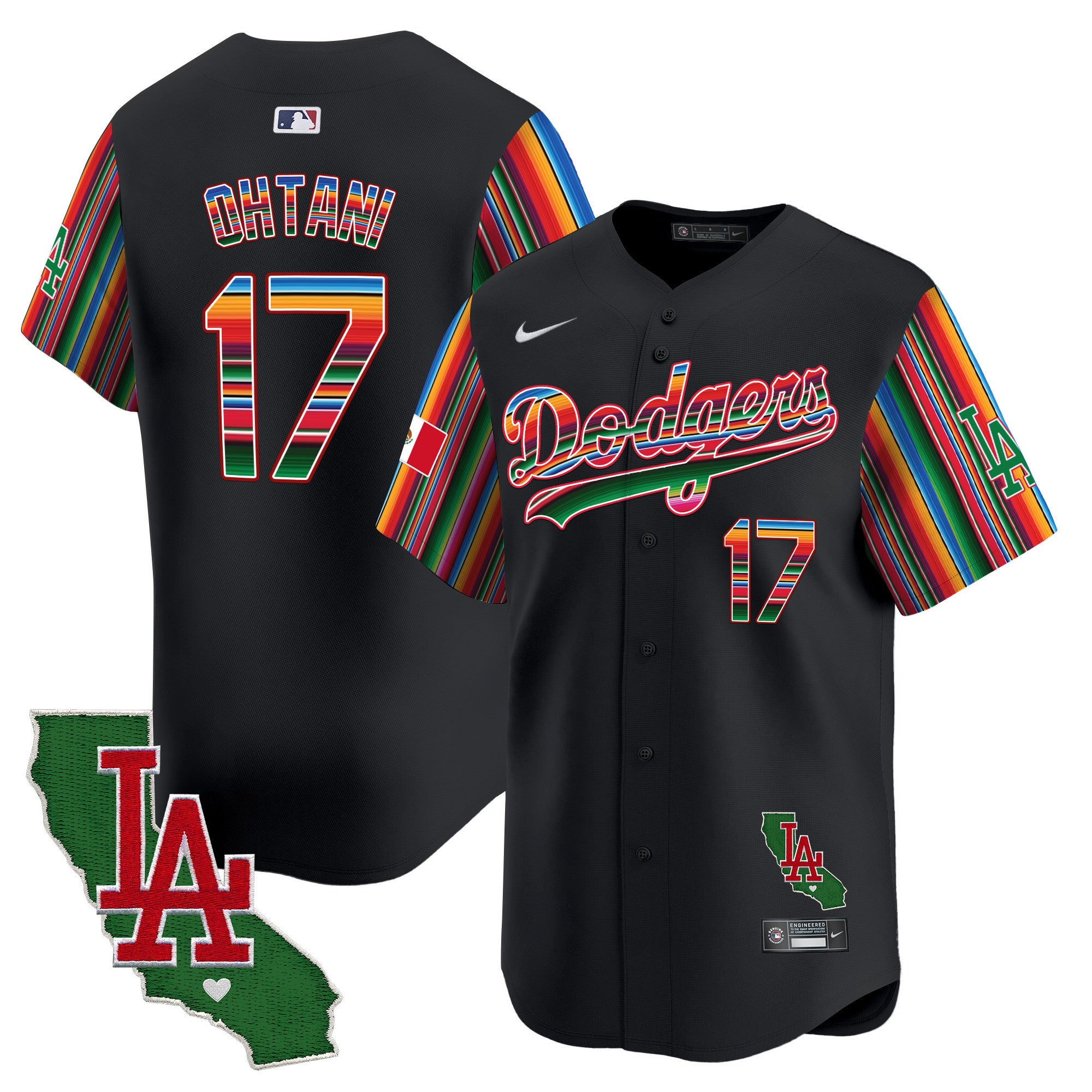 Men's Dodgers Mexico California Patch Vapor Premier Limited Jersey V5 - All Stitched - Black, Shohei Ohtani