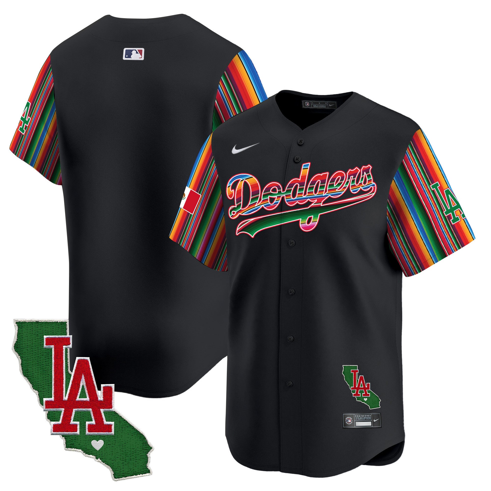 Men's Dodgers Mexico California Patch Vapor Premier Limited Jersey V5 - All Stitched - Black, Team