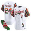 Men's Dodgers Mexico California Patch Vapor Premier Limited Jersey V5 - All Stitched - White, Kobe Bryant