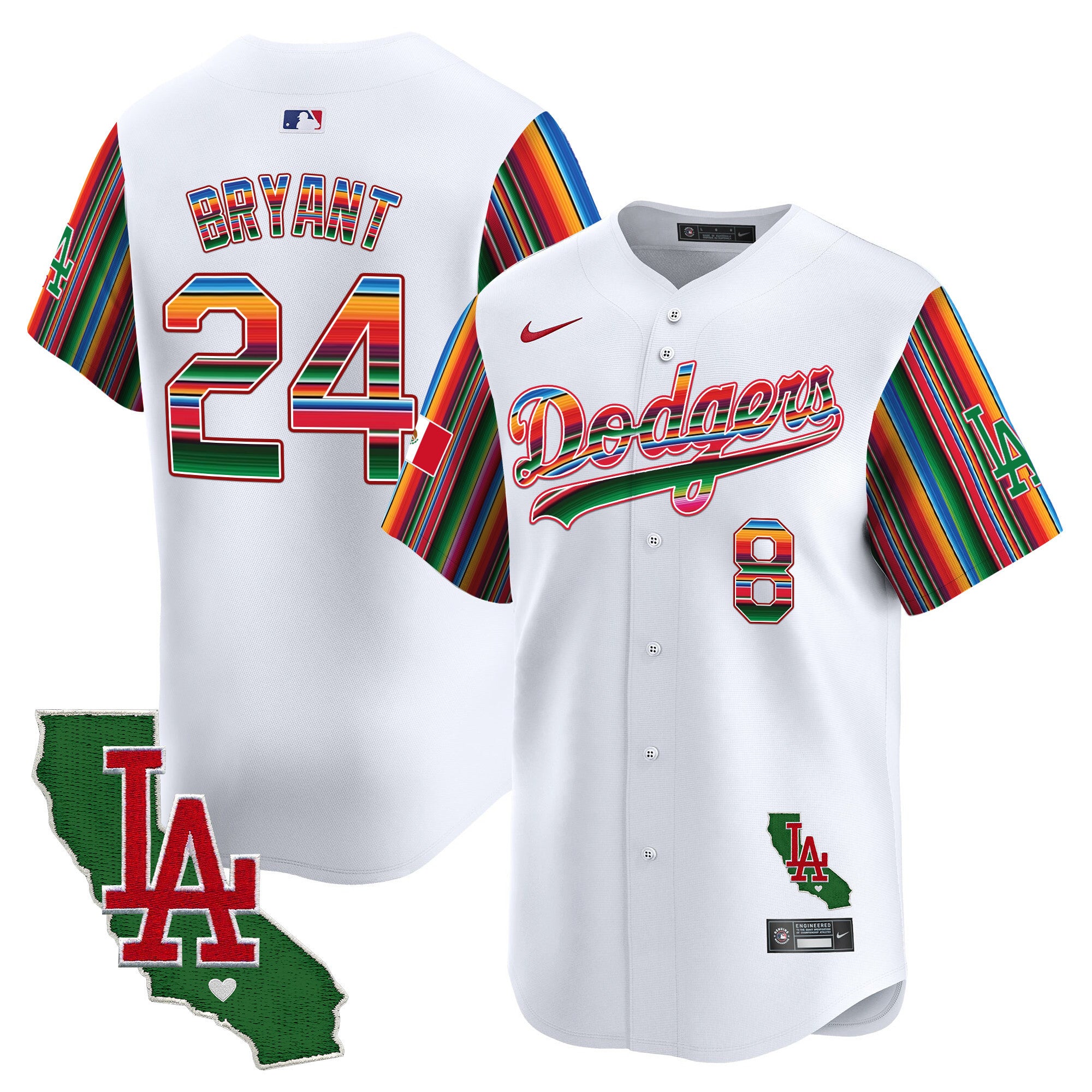 Men's Dodgers Mexico California Patch Vapor Premier Limited Jersey V5 - All Stitched - White, Kobe Bryant