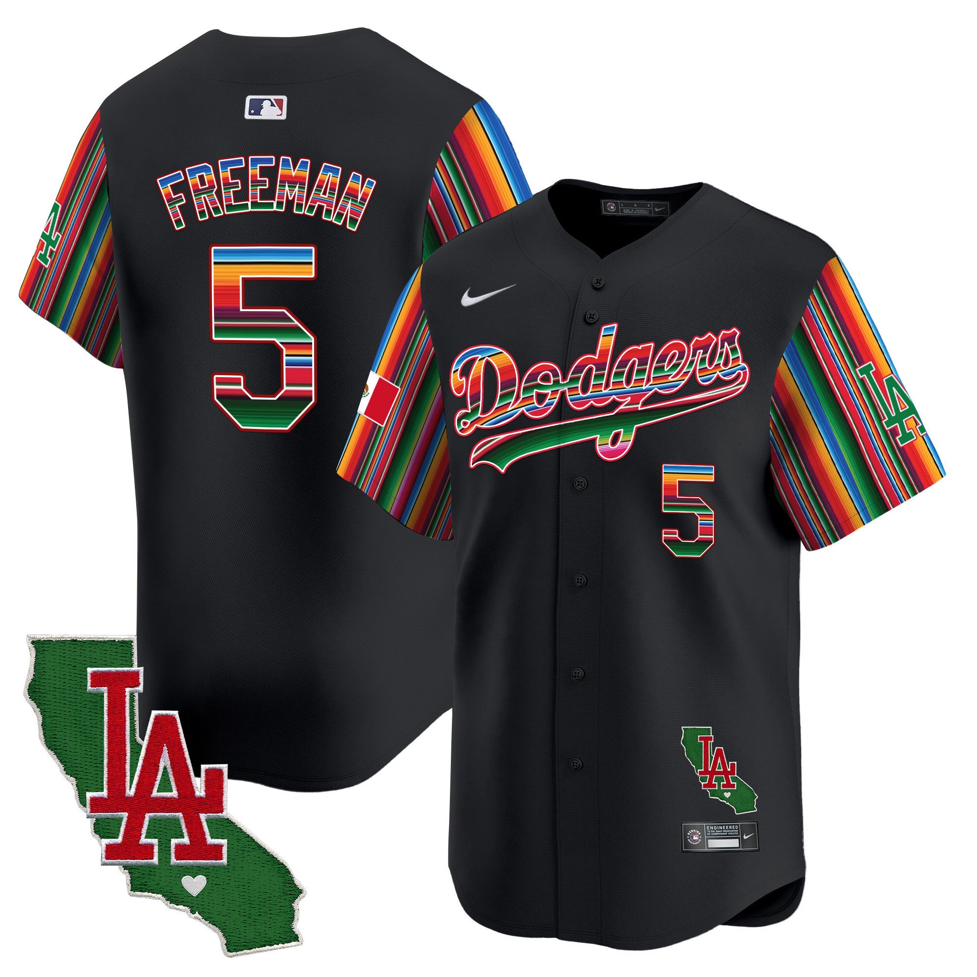Men's Dodgers Mexico California Patch Vapor Premier Limited Jersey V5 - All Stitched - Black, Freddie Freeman