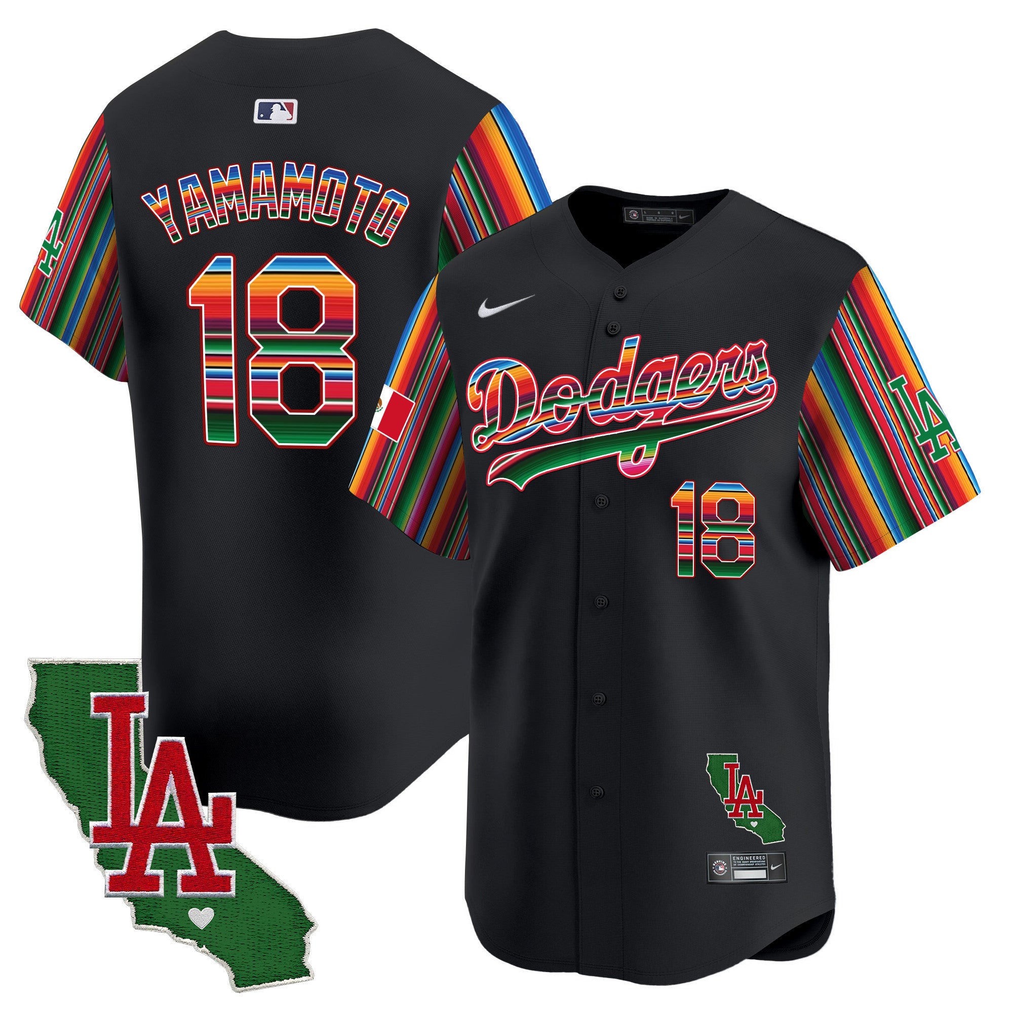 Men's Dodgers Mexico California Patch Vapor Premier Limited Jersey V5 - All Stitched - Black, Yamamoto