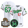 Men's Dodgers Mexico Fernando Memorial & 2024 World Series Patch Vapor Premier Limited Jersey V3 - All Stitched - Mexico White, Vin Scully