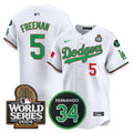 Men's Dodgers Mexico Fernando Memorial & 2024 World Series Patch Vapor Premier Limited Jersey V3 - All Stitched - Mexico White, Freddie Freeman